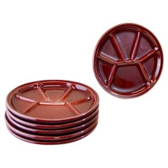 Set of Six Bordeaux Fondue Plates, Gien Pottery, France, circa 1960s