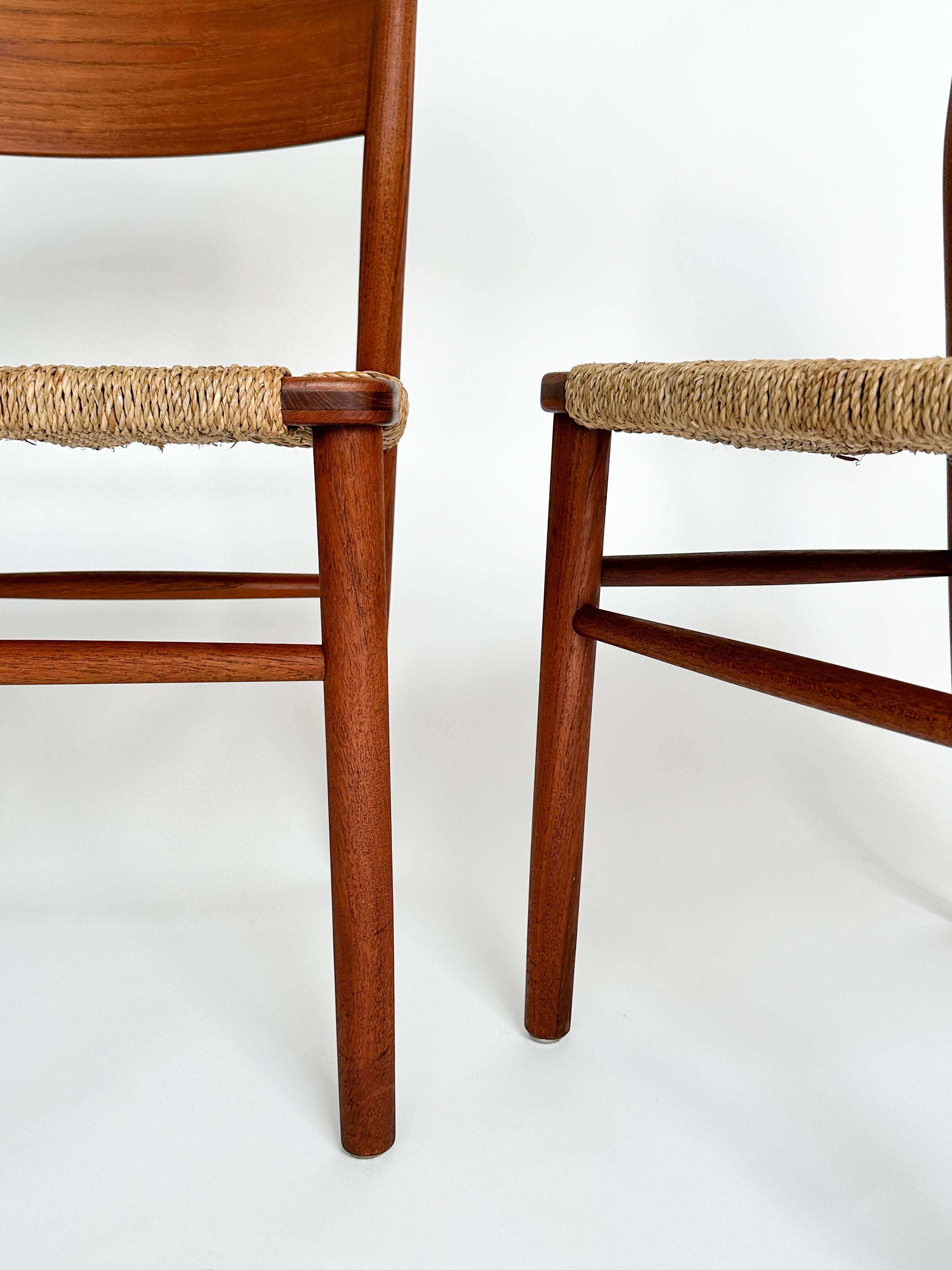 Ensemble de six chaises Borge Mogensensen en teck jonc de mer Soborg Mobler Denmark Dining en vente 1
