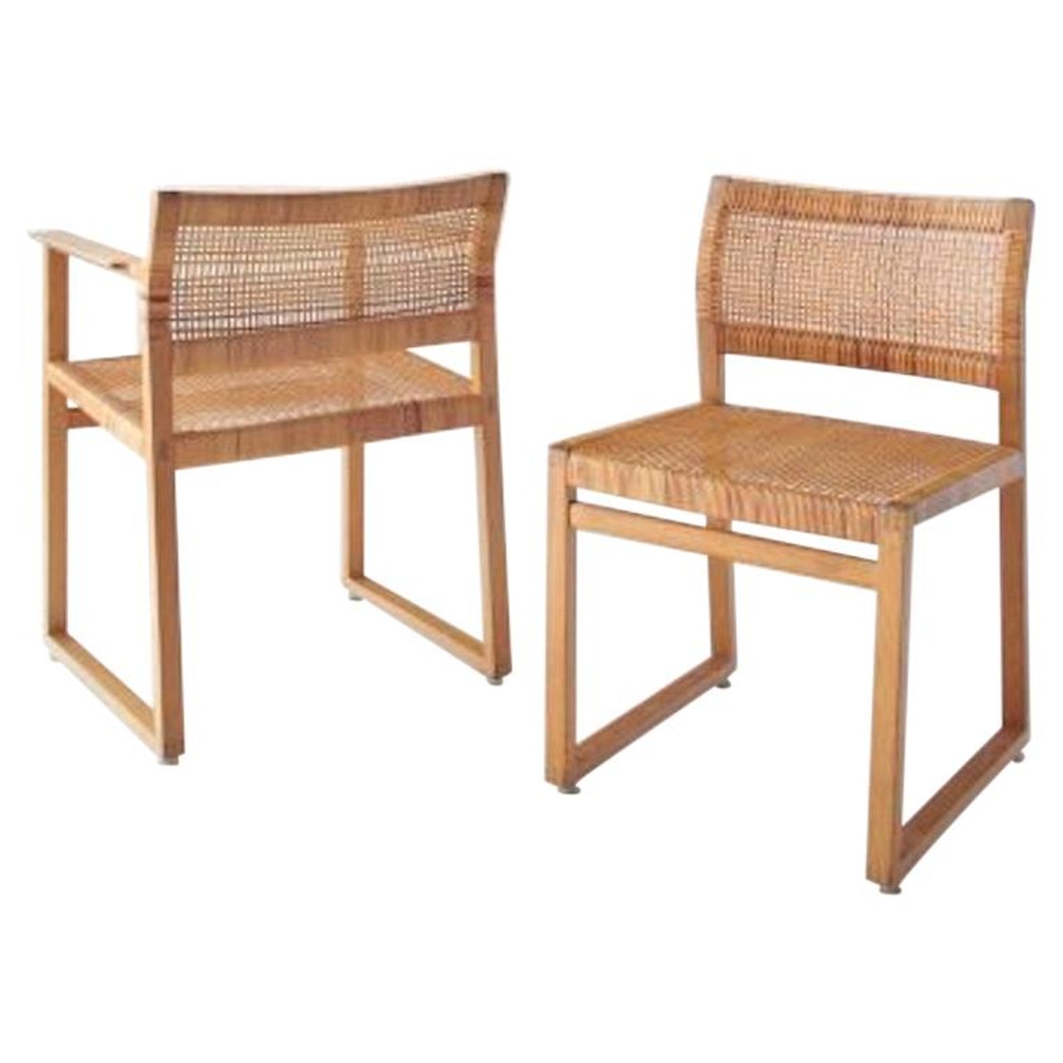 Set of Six Borge Mogensen Dining Chairs Model BM61 Oak Frame Woven Cane For  Sale at 1stDibs