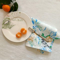 Set of Six Botanical Linen Voile Napkins "Bird Song" Design