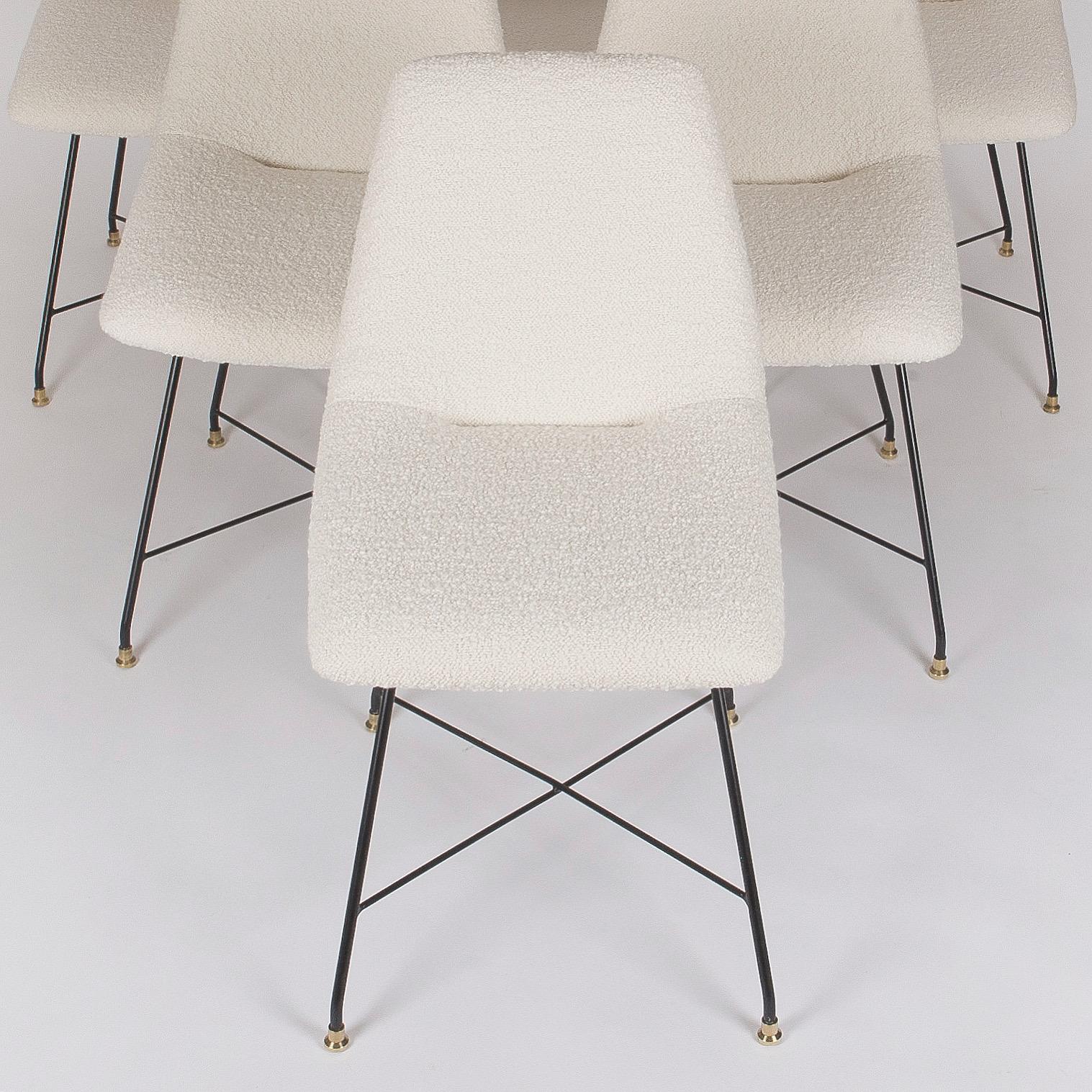 Italian Set of Six Bouclé 'Aster' Chairs by Augusto Bozzi for Saporiti, Italy, C.1956