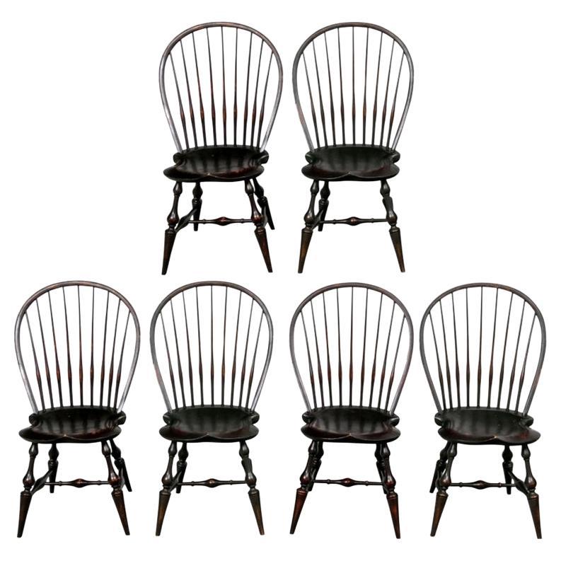 Set of Six Bowback Windsor Chairs in Black Paint by D.R. Dimes