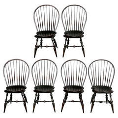 Set of Six Bowback Windsor Chairs in Black Paint by D.R. Dimes