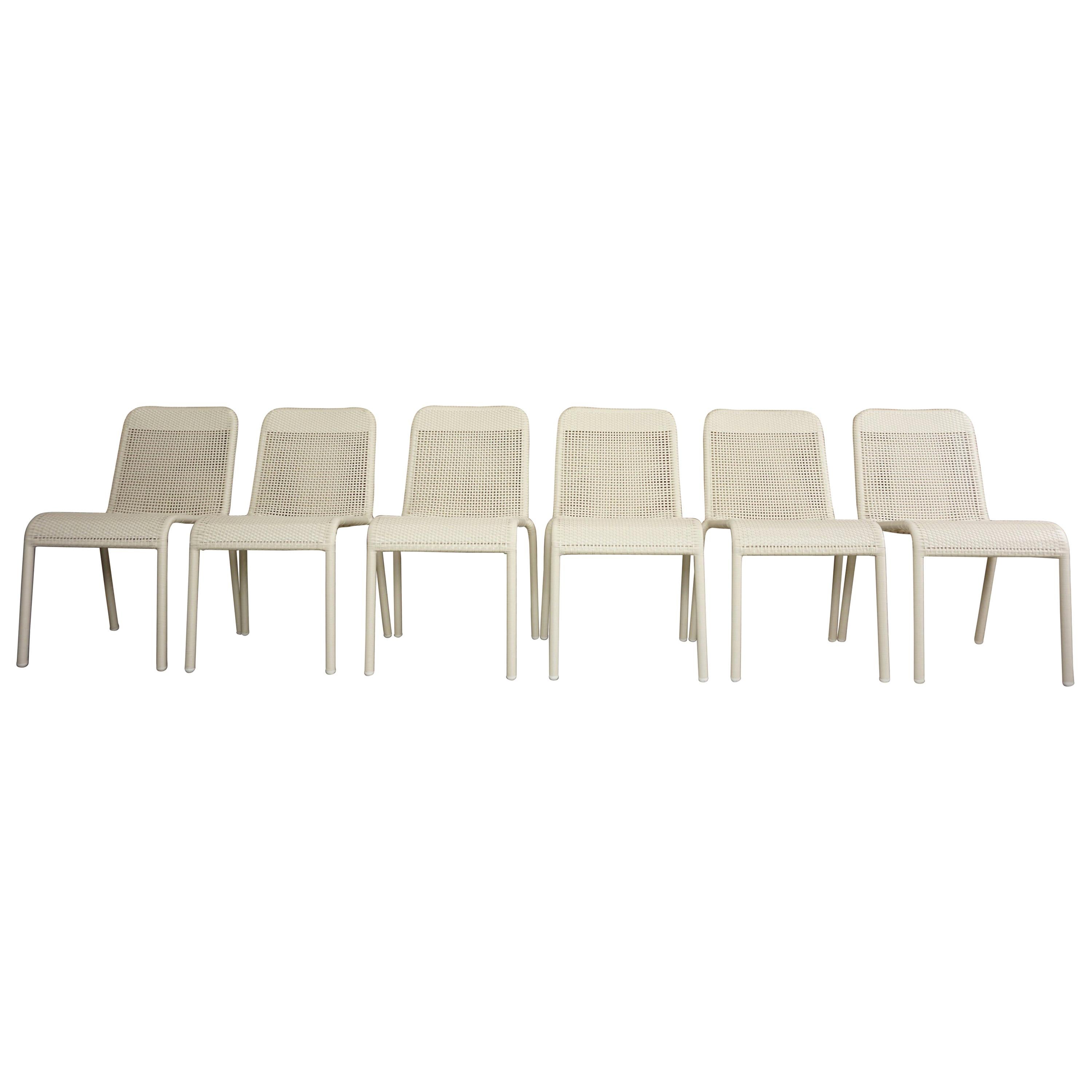 Set of Six Braided Resin in Warm White Color Outdoor Chairs