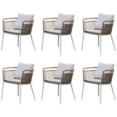 Sechs Stühle für den Außenbereich aus geflochtenen Seilen und Metall