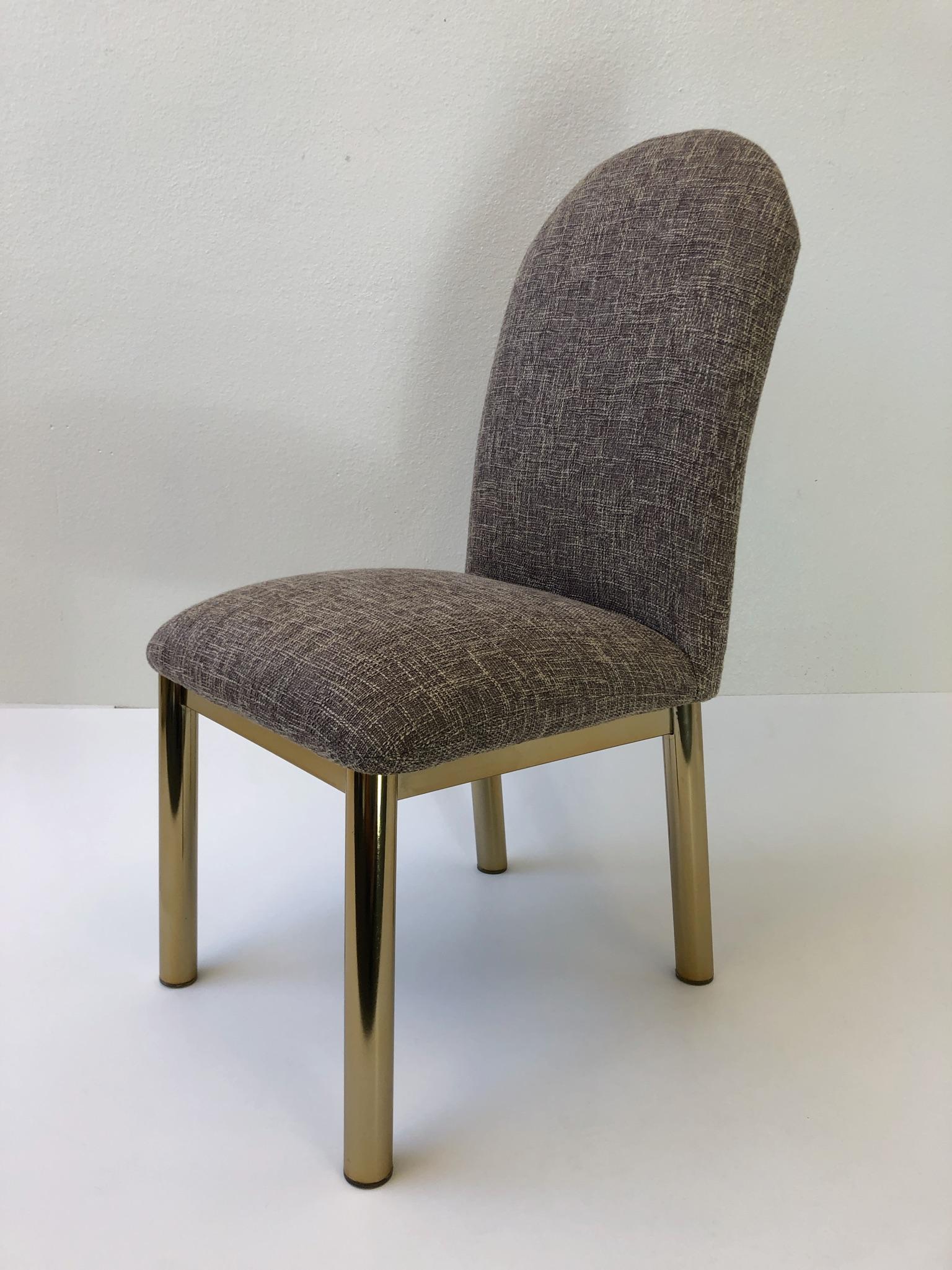 American Set of Six Brass and Fabric Dining Chairs For Sale