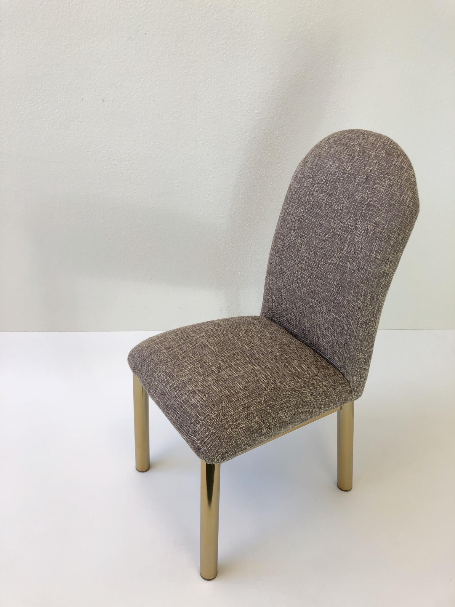 Set of Six Brass and Fabric Dining Chairs In Excellent Condition For Sale In Palm Springs, CA