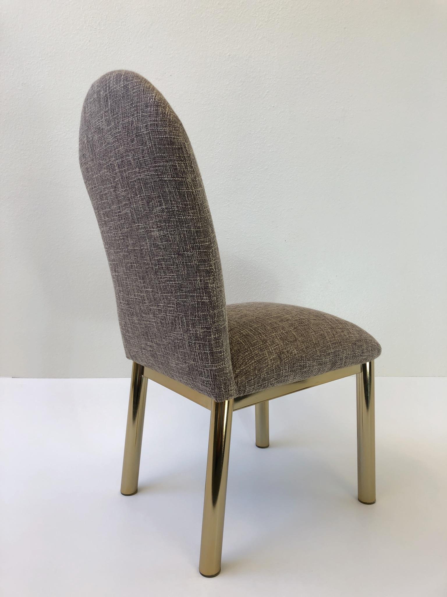 Late 20th Century Set of Six Brass and Fabric Dining Chairs For Sale