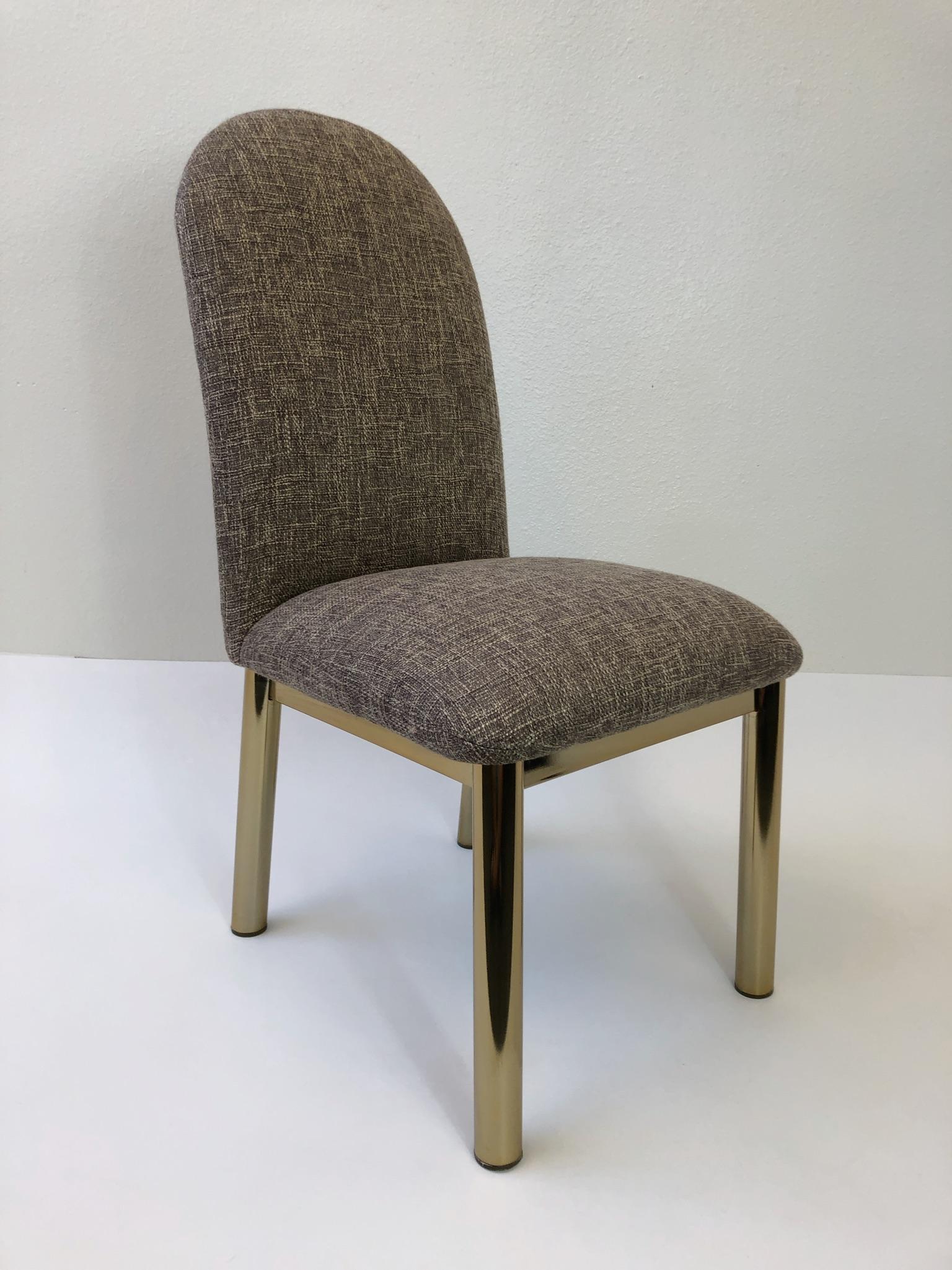 Set of Six Brass and Fabric Dining Chairs For Sale 2