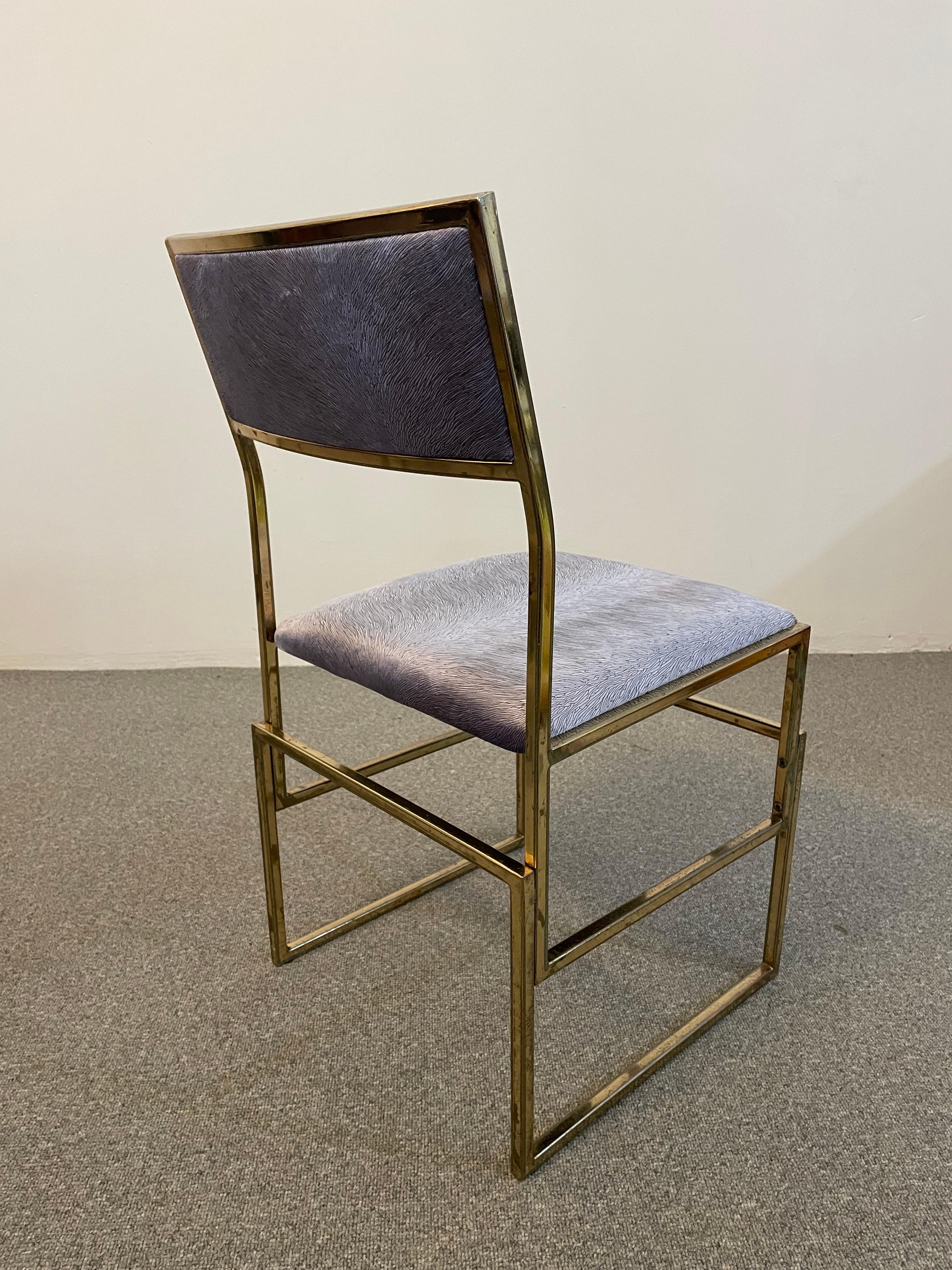 Set of Six Brass and Pistoia Velvet Dining Chairs, Italy, 1970 4