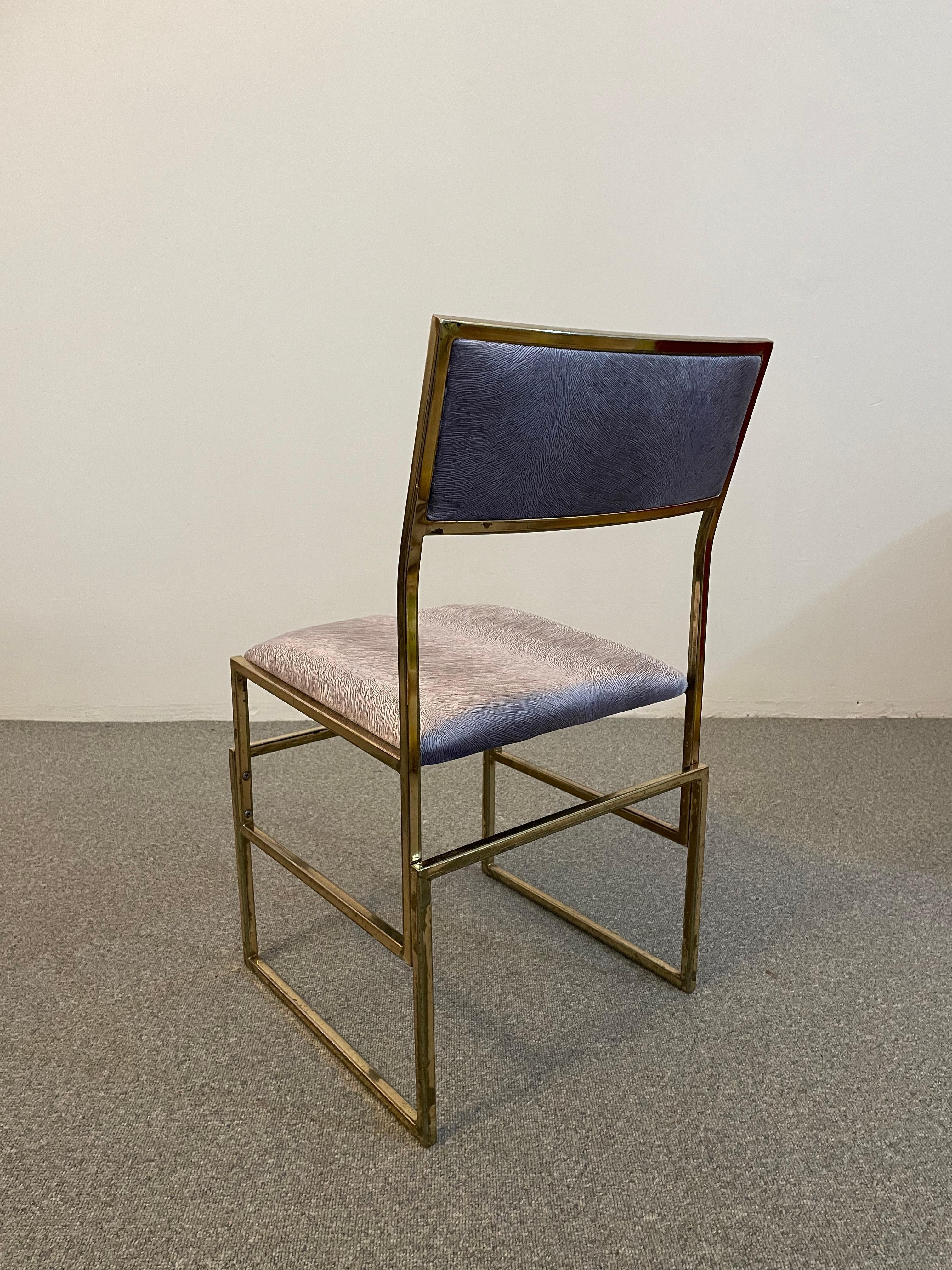 Set of Six Brass and Pistoia Velvet Dining Chairs, Italy, 1970 5