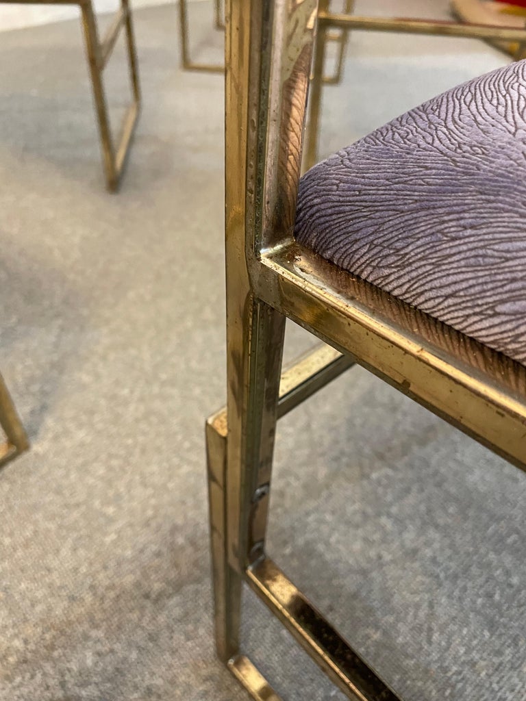 Set of Six Brass and Pistoia Velvet Dining Chairs, Italy, 1970 6