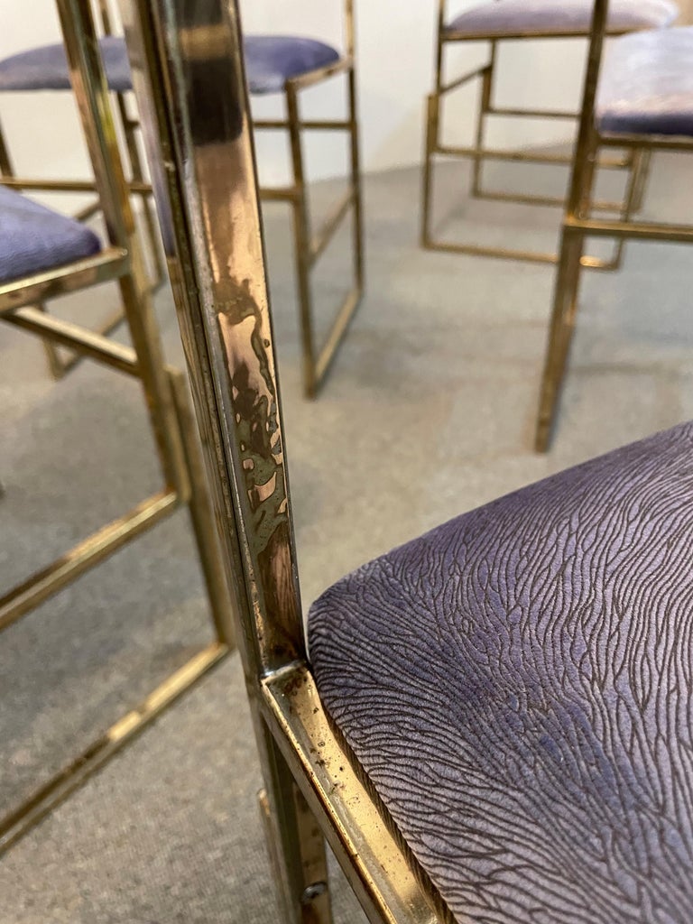 Set of Six Brass and Pistoia Velvet Dining Chairs, Italy, 1970 13