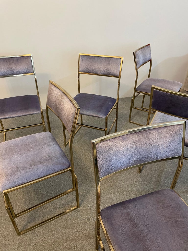 Set of Six Brass and Pistoia Velvet Dining Chairs, Italy, 1970 In Good Condition In Debrecen-Pallag, HU