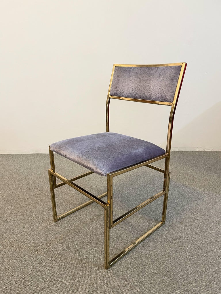 Late 20th Century Set of Six Brass and Pistoia Velvet Dining Chairs, Italy, 1970