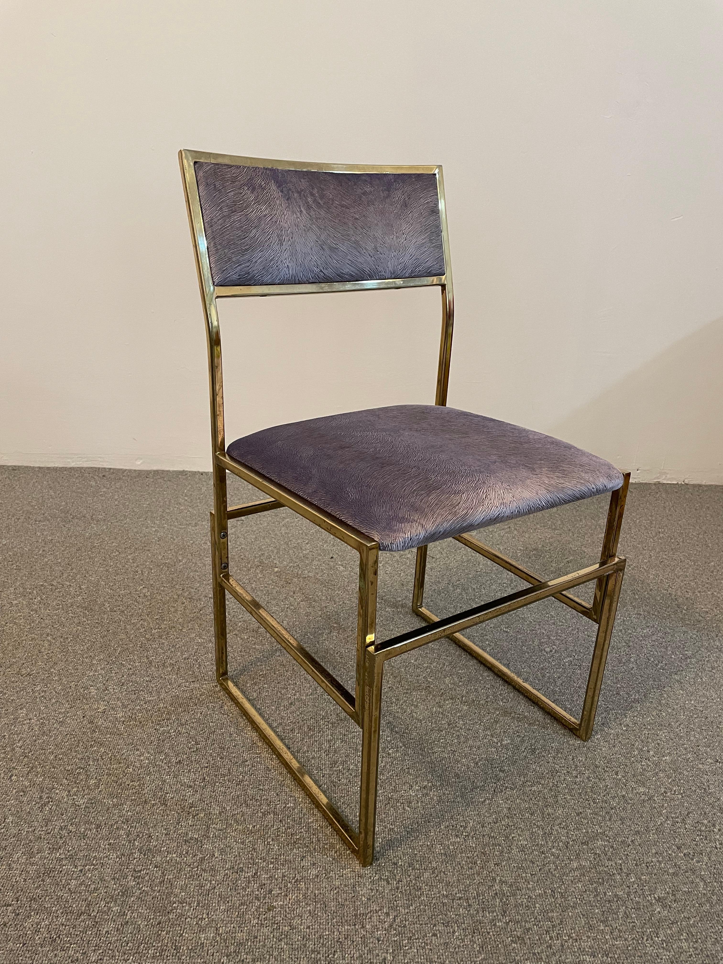 Set of Six Brass and Pistoia Velvet Dining Chairs, Italy, 1970 2