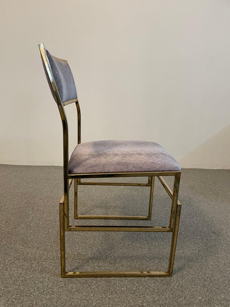 Set of Six Brass and Pistoia Velvet Dining Chairs, Italy, 1970 3