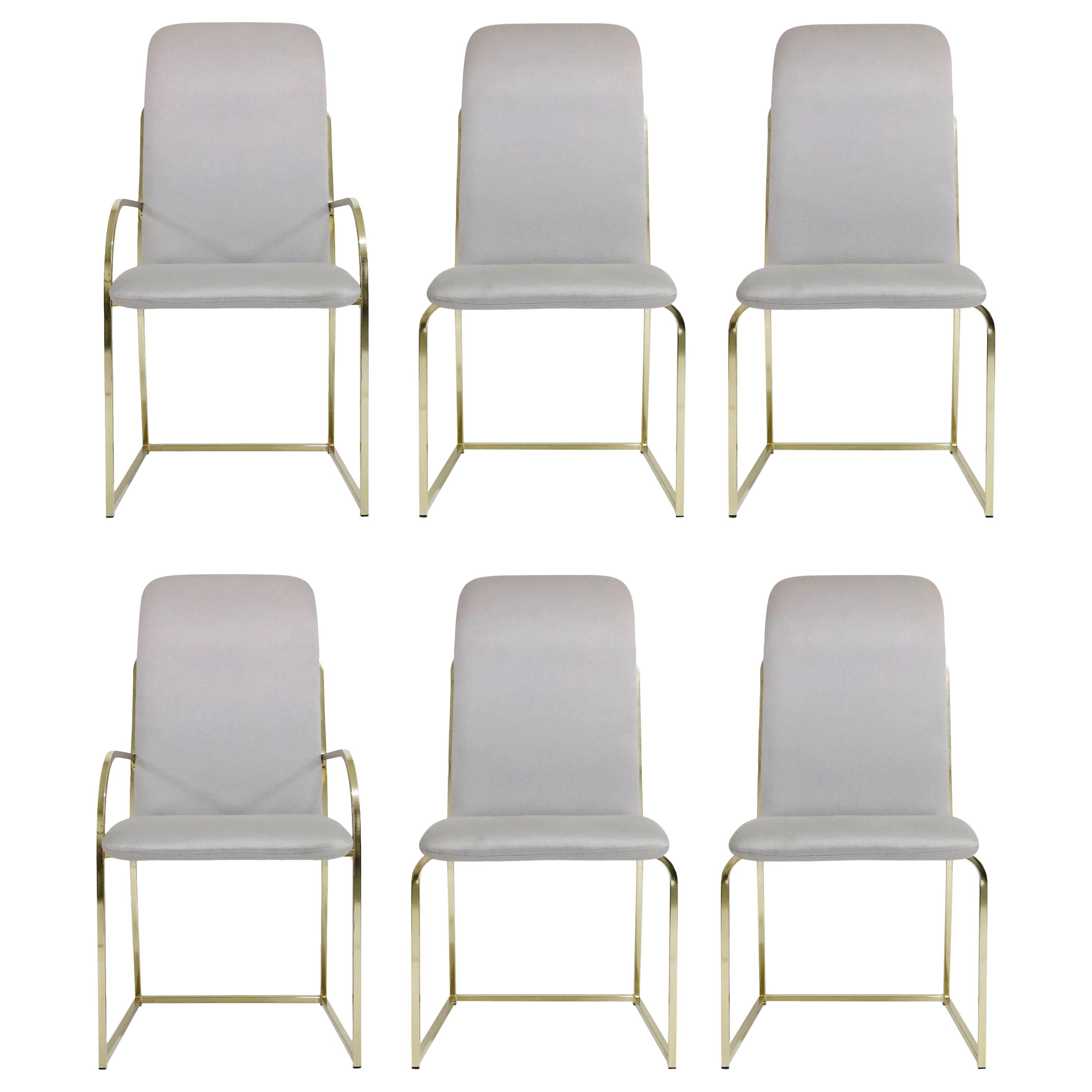 Set of Six Brass Dining Chairs by Design Institute America, Signed