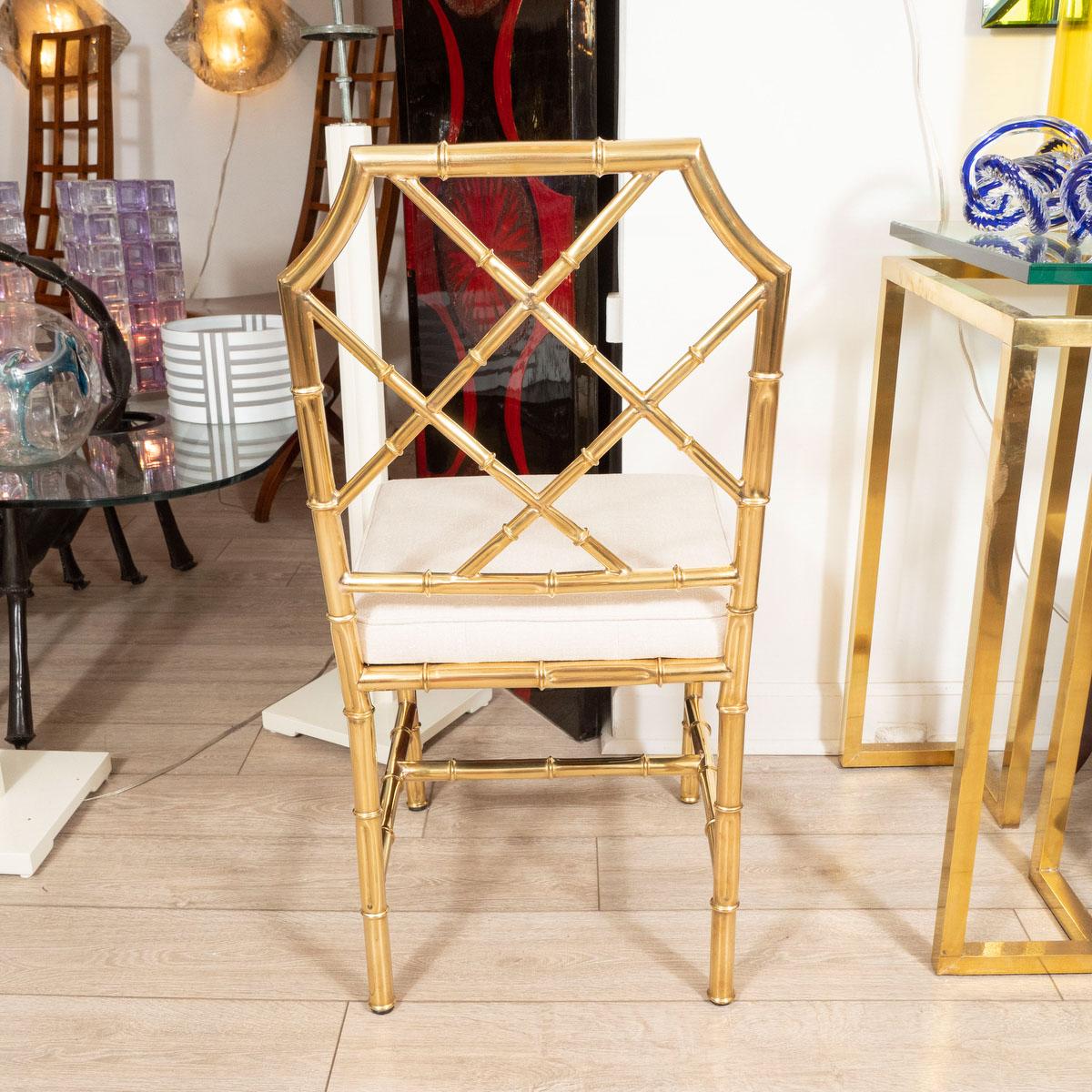 Mid-Century Modern Set of Six Brass Faux Bamboo Chairs