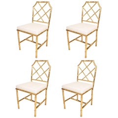 Set of Six Brass Faux Bamboo Chairs