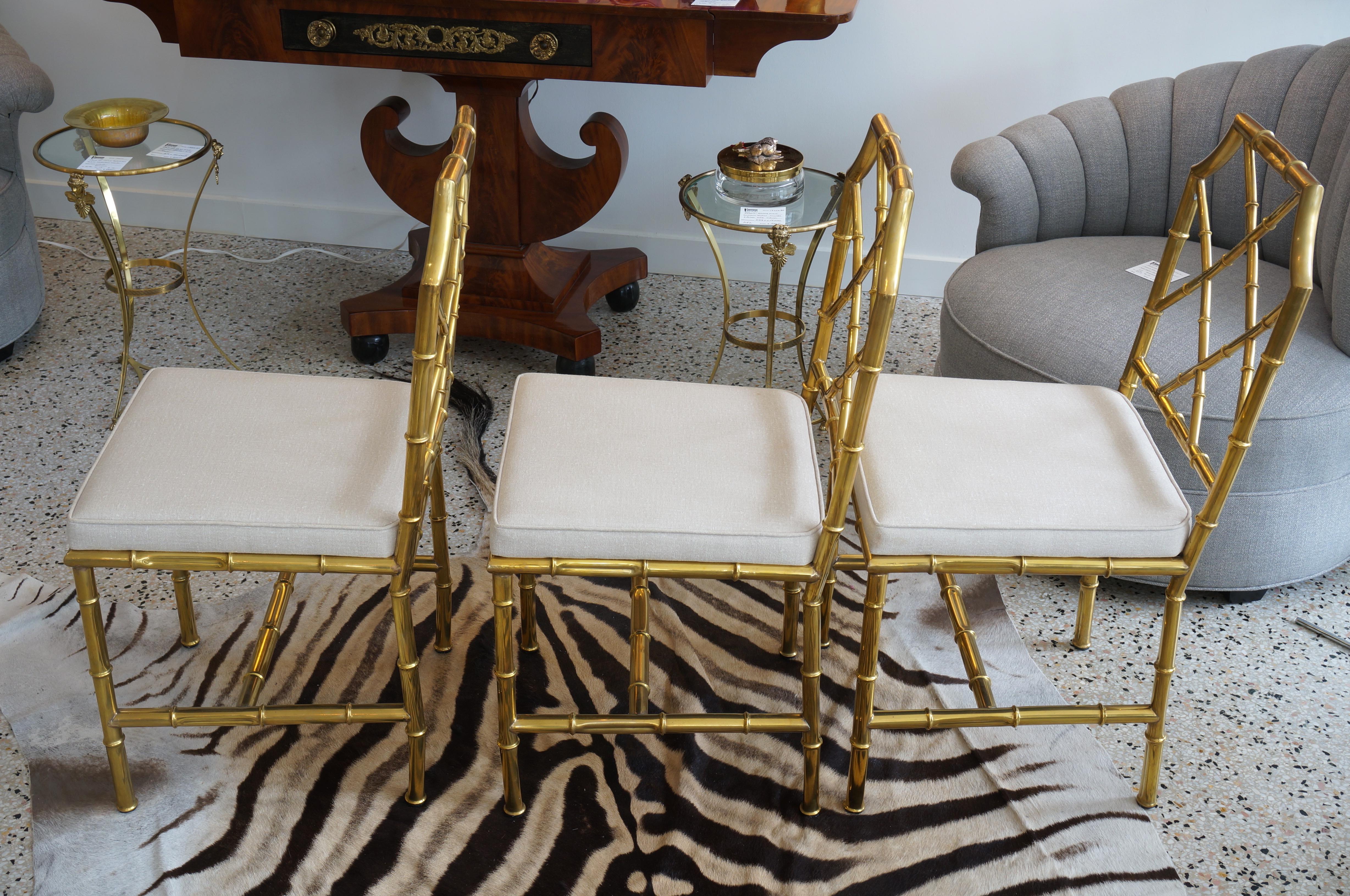 Italian Set of Six Brass Faux Bamboo Side Chairs by Mastercraft
