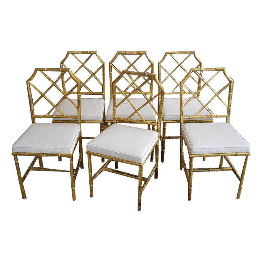 Set of Six Brass Faux Bamboo Side Chairs by Mastercraft