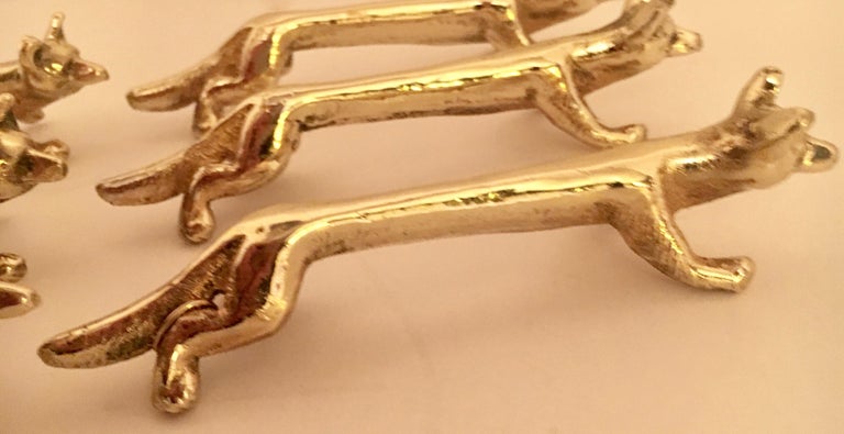 Set of Six Brass Fox Knife Rests For Sale at 1stDibs
