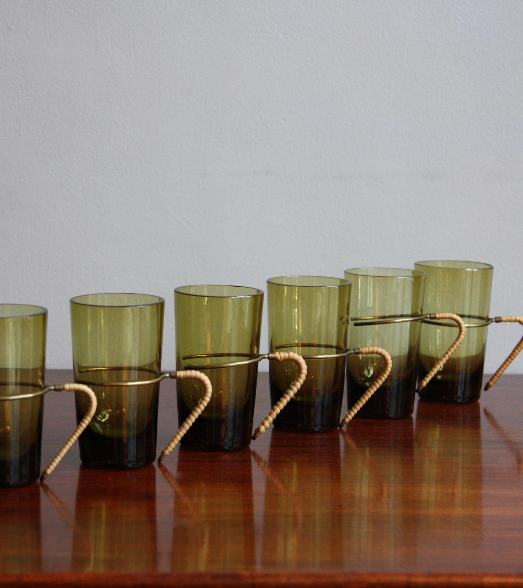 Set of Six Brass Handled Glasses by Werkstätte Carl Auböck III 3