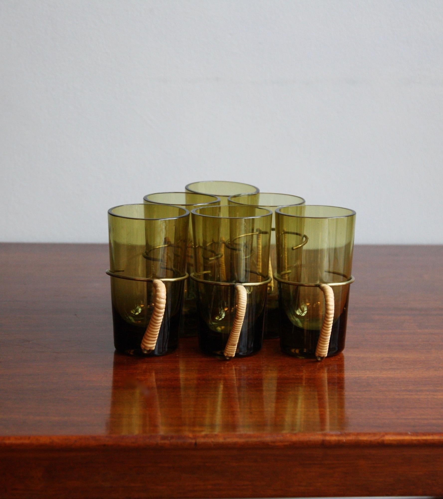 Set of Six Brass Handled Glasses by Werkstätte Carl Auböck III 4