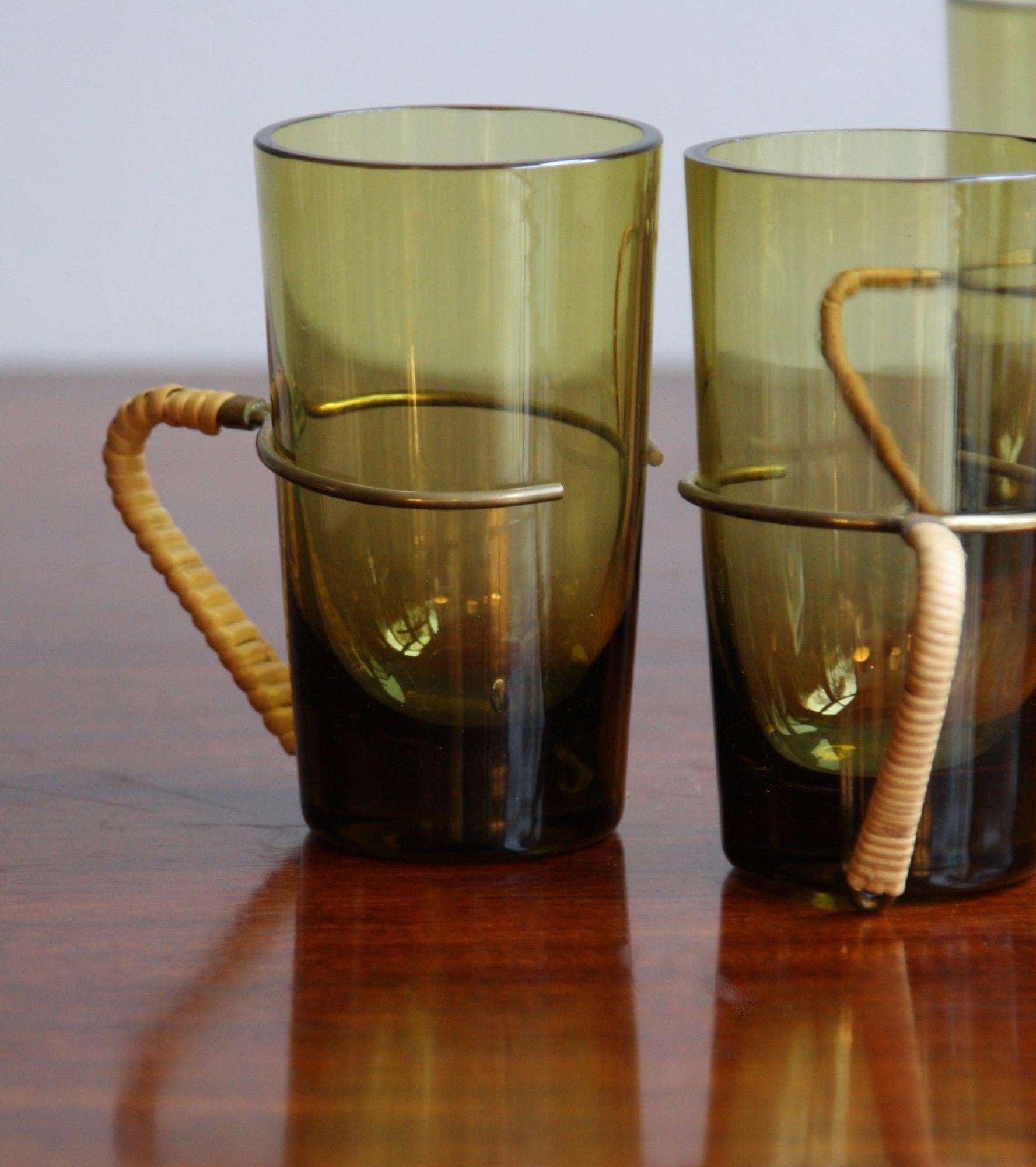 Set of Six Brass Handled Glasses by Werkstätte Carl Auböck III 6