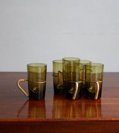 Set of Six Brass Handled Glasses by Werkstätte Carl Auböck III