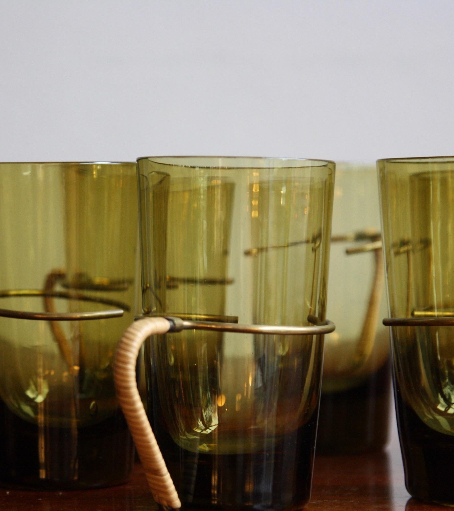 Set of Six Brass Handled Glasses by Werkstätte Carl Auböck III In Excellent Condition In London, GB