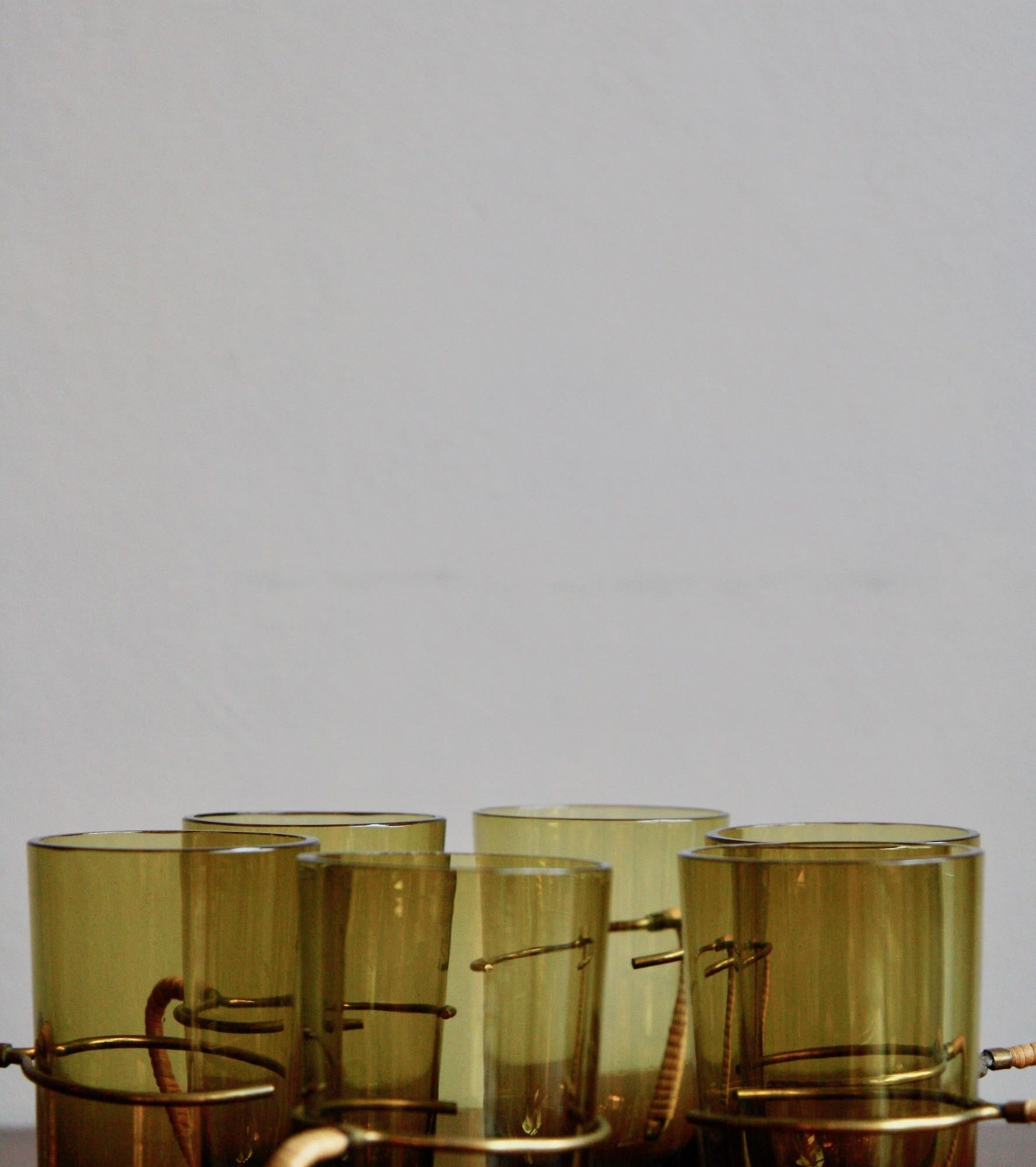Mid-20th Century Set of Six Brass Handled Glasses by Werkstätte Carl Auböck III
