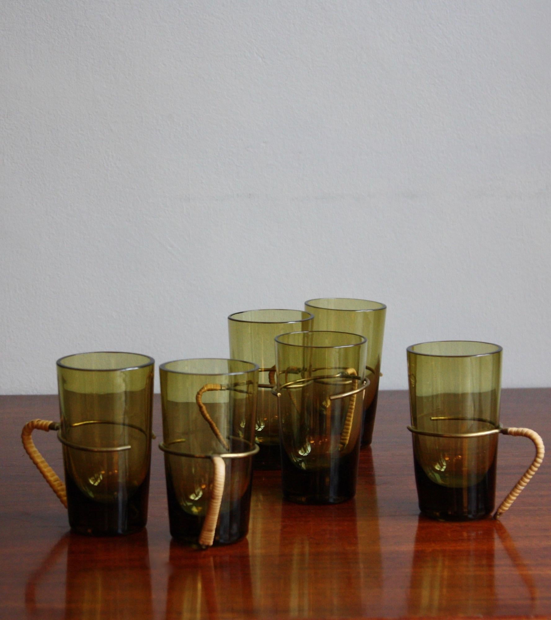 Set of Six Brass Handled Glasses by Werkstätte Carl Auböck III 1