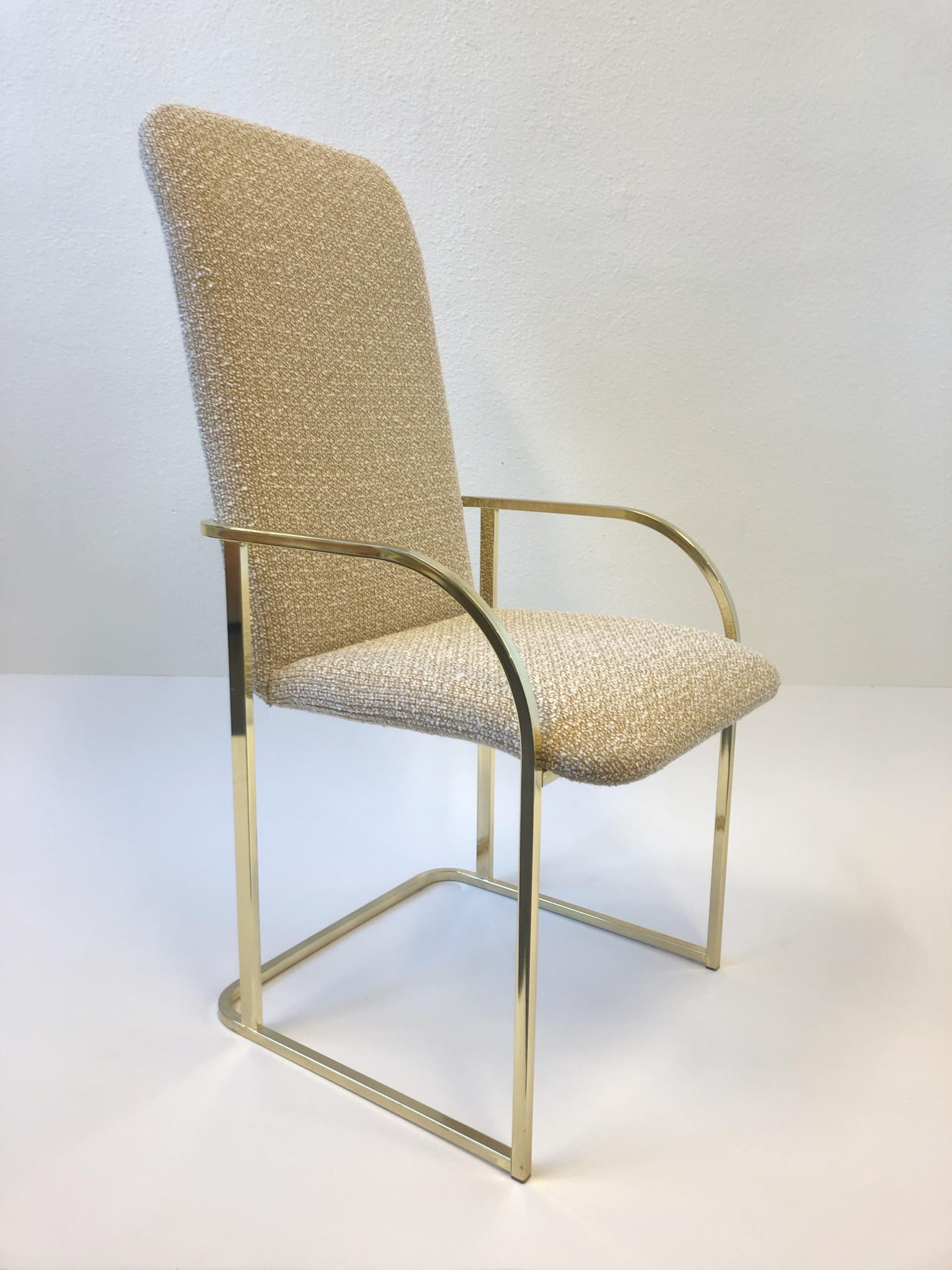 Polished Set of Six Brass High Back Dining Chairs by DIA For Sale
