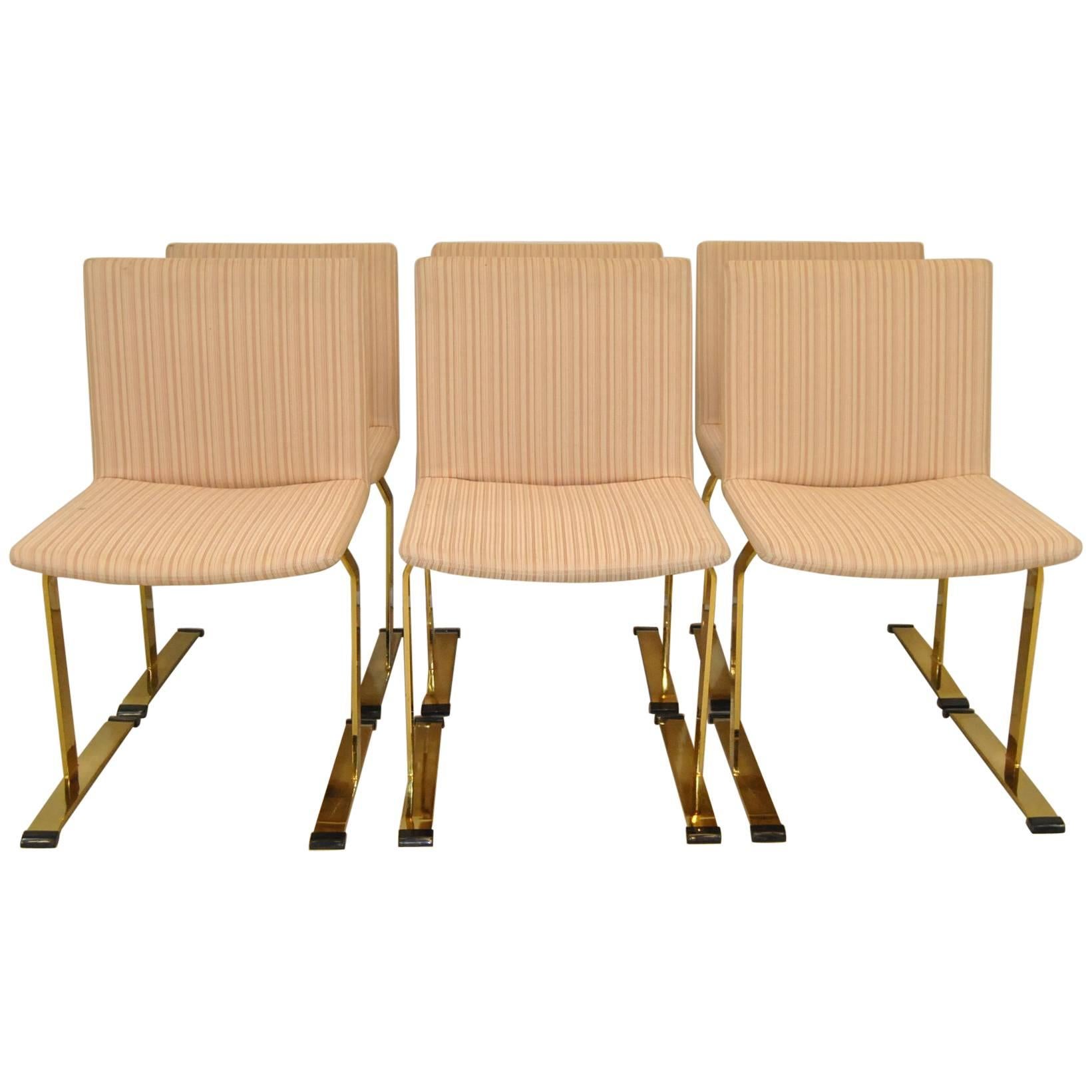 Set of Six Brass Italian Chairs Designed by Giovanni Offredi for Saporiti