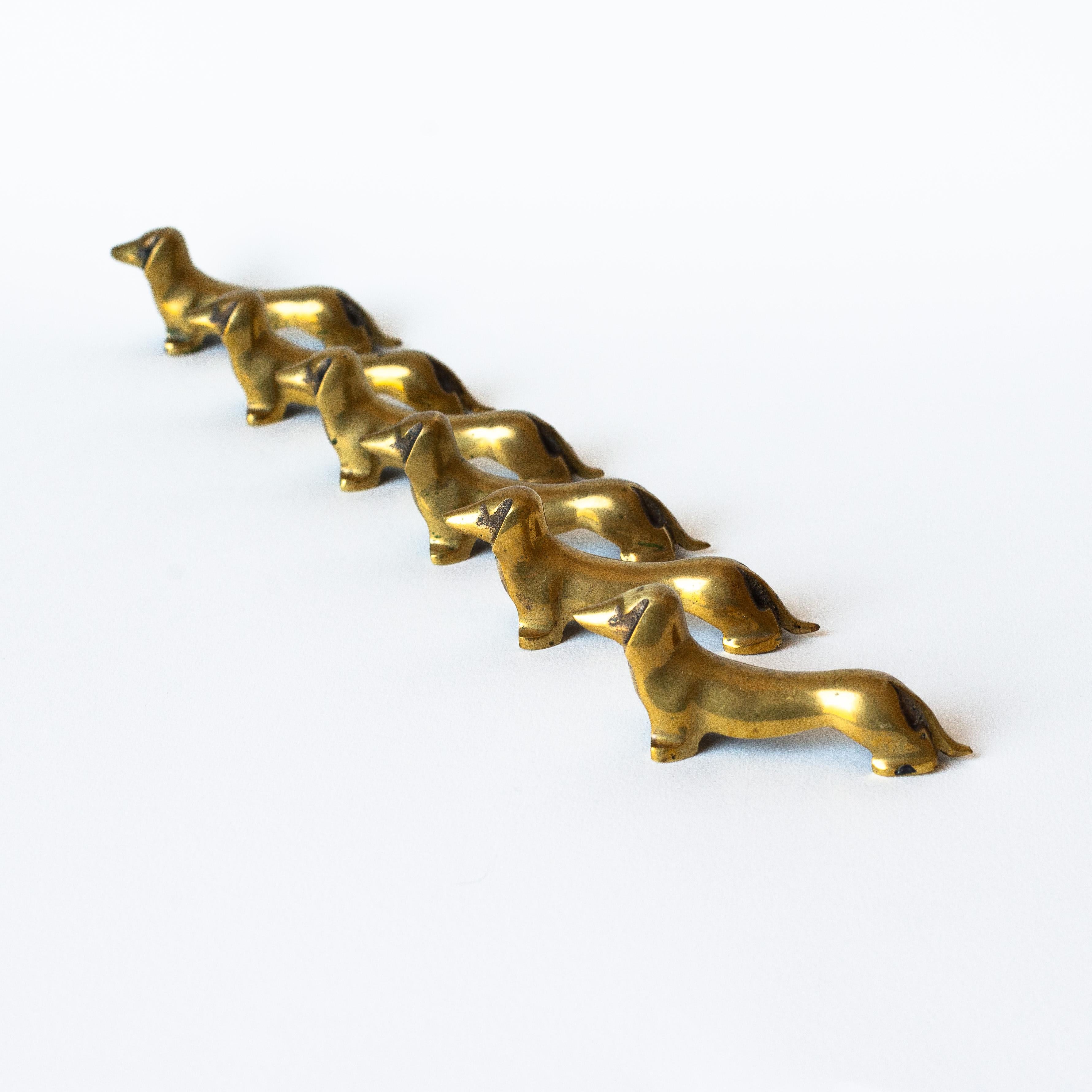 Set of Six Brass Knife Rests, Dachshund Dog, France Mid-Century Modern 3
