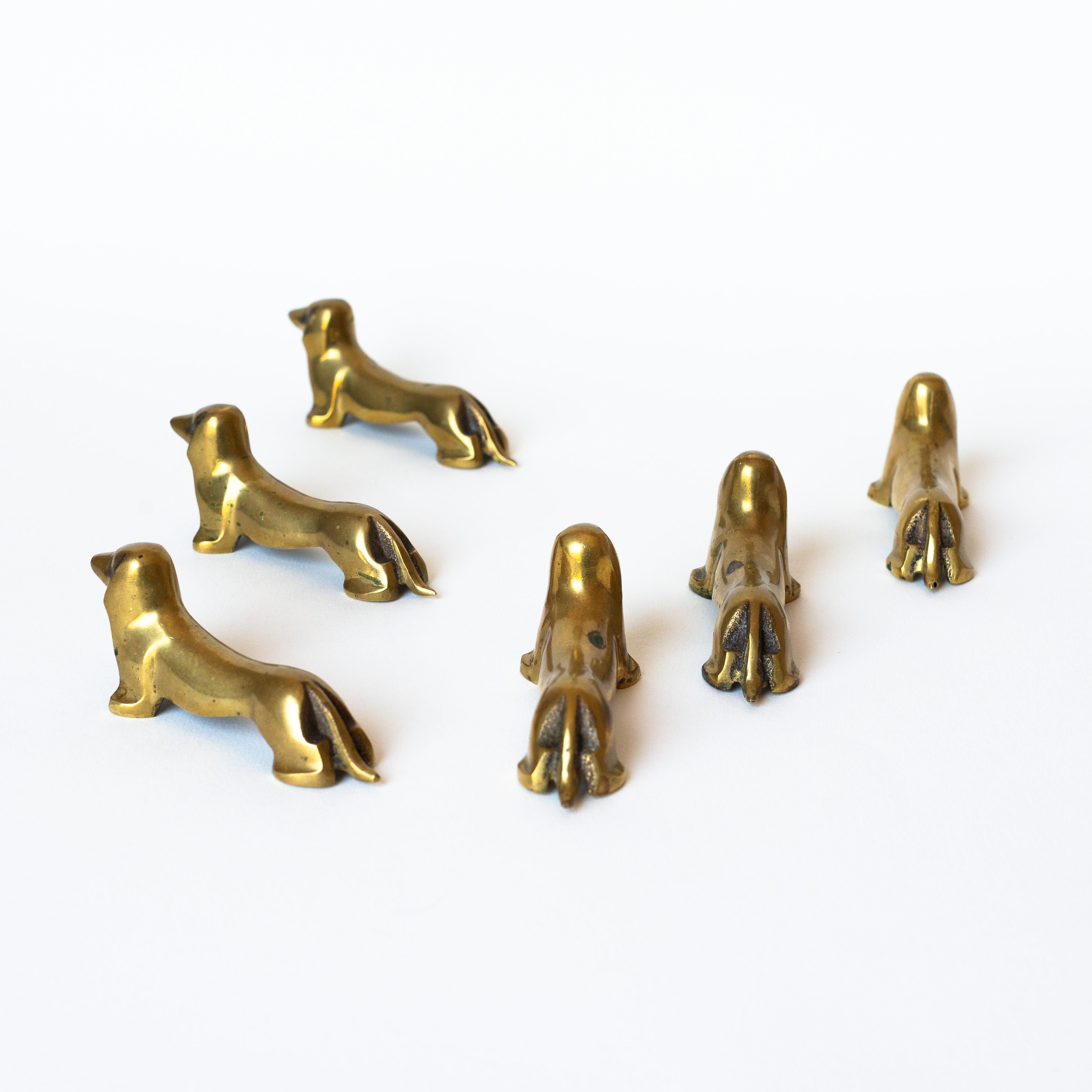 Set of Six Brass Knife Rests, Dachshund Dog, France Mid-Century Modern 4
