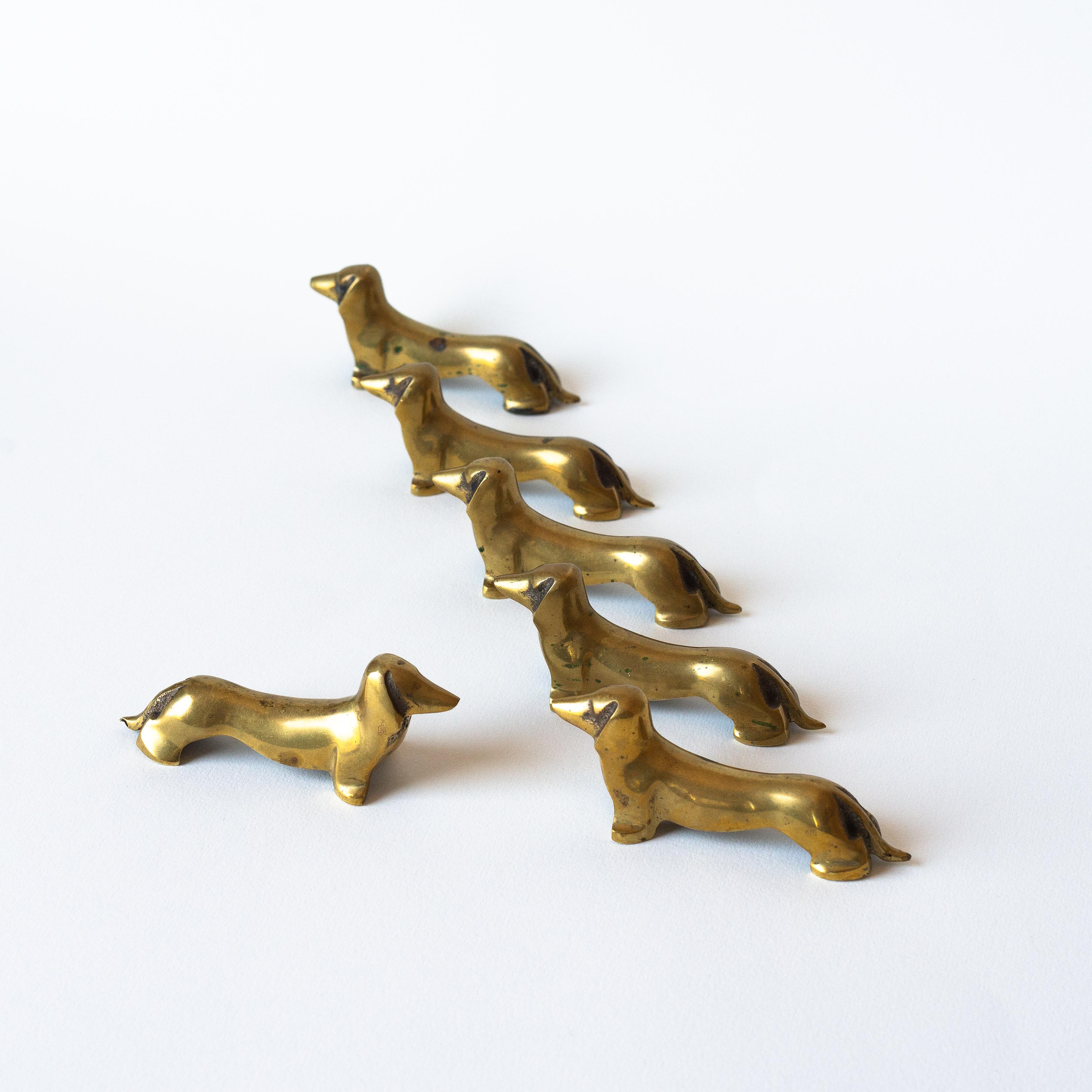Set of Six Brass Knife Rests, Dachshund Dog, France Mid-Century Modern 5