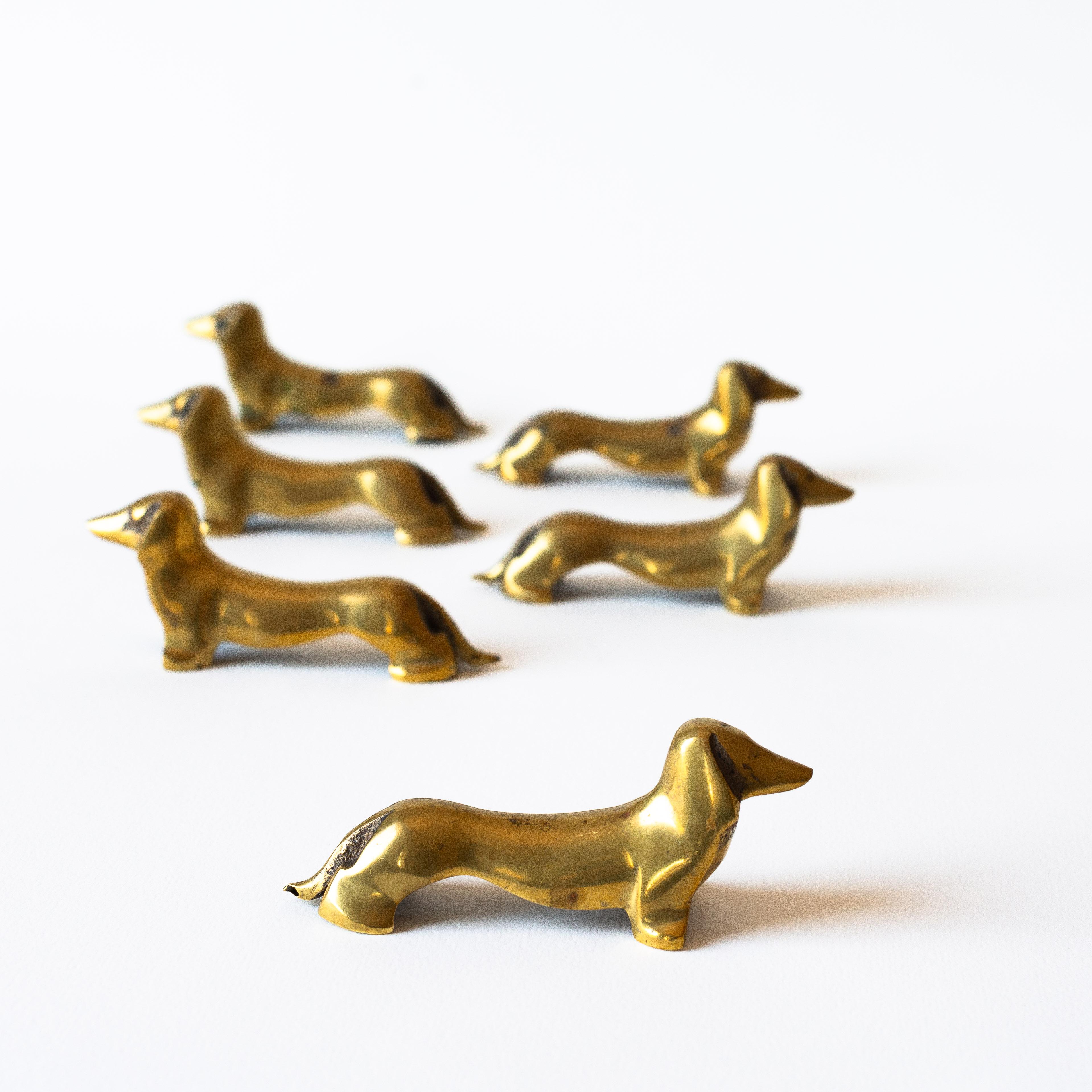 20th Century Set of Six Brass Knife Rests, Dachshund Dog, France Mid-Century Modern