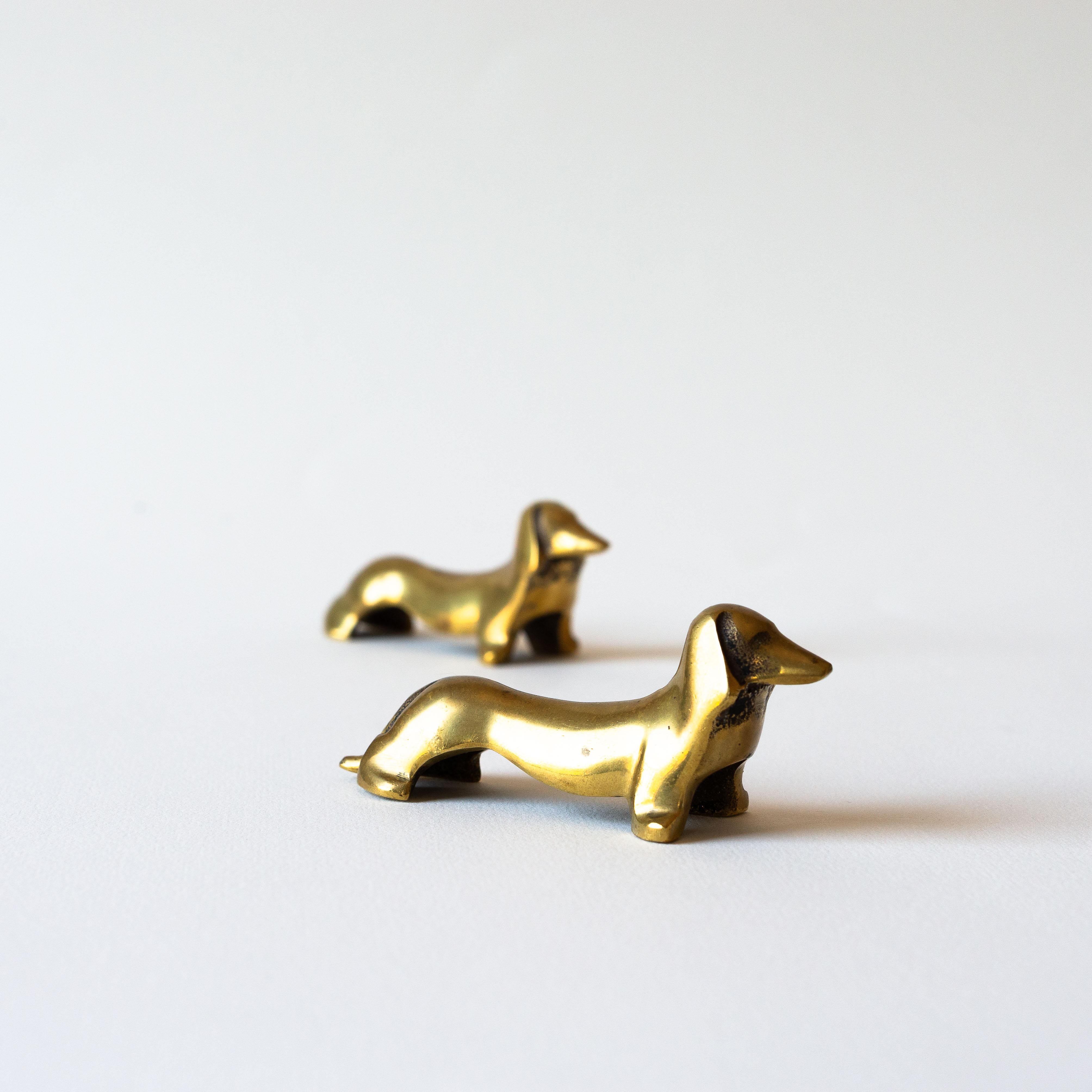 Set of Six Brass Knife Rests, Dachshund Dog, France Mid-Century Modern 1