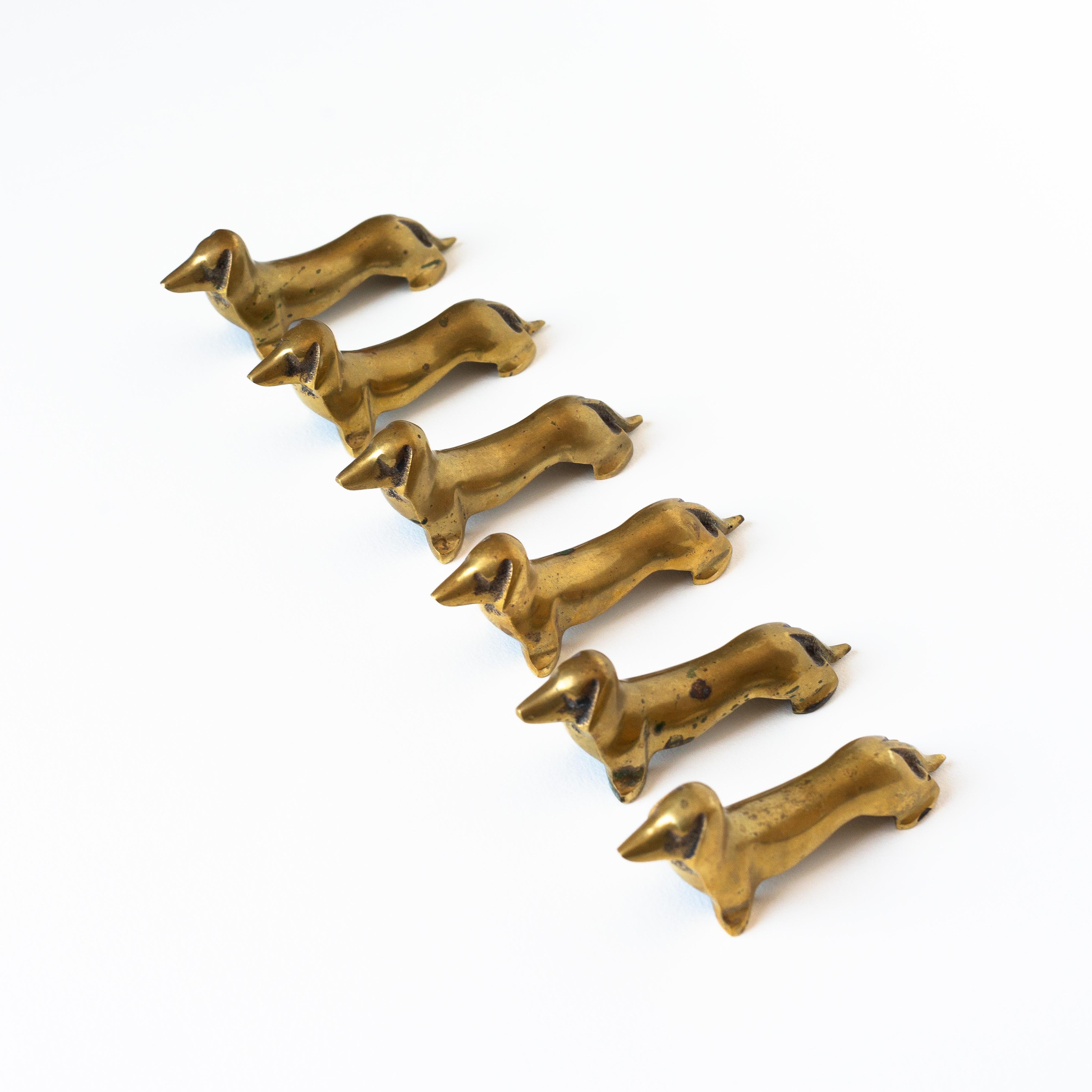 Set of Six Brass Knife Rests, Dachshund Dog, France Mid-Century Modern 2