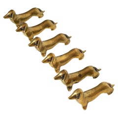 Vintage Set of Six Brass Knife Rests, Dachshund Dog, France Mid-Century Modern