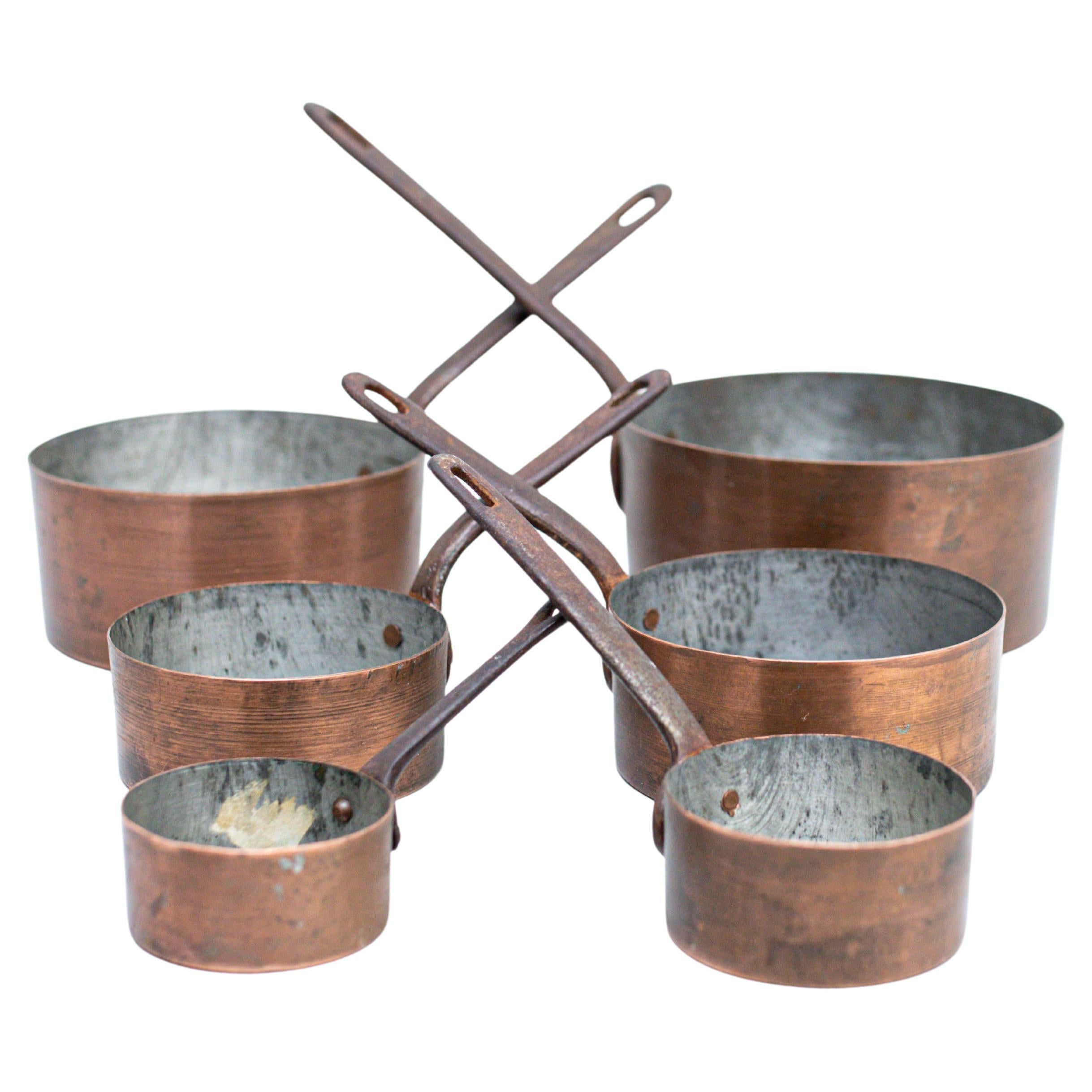 Set of Six Brass Pots, circa 1950  For Sale