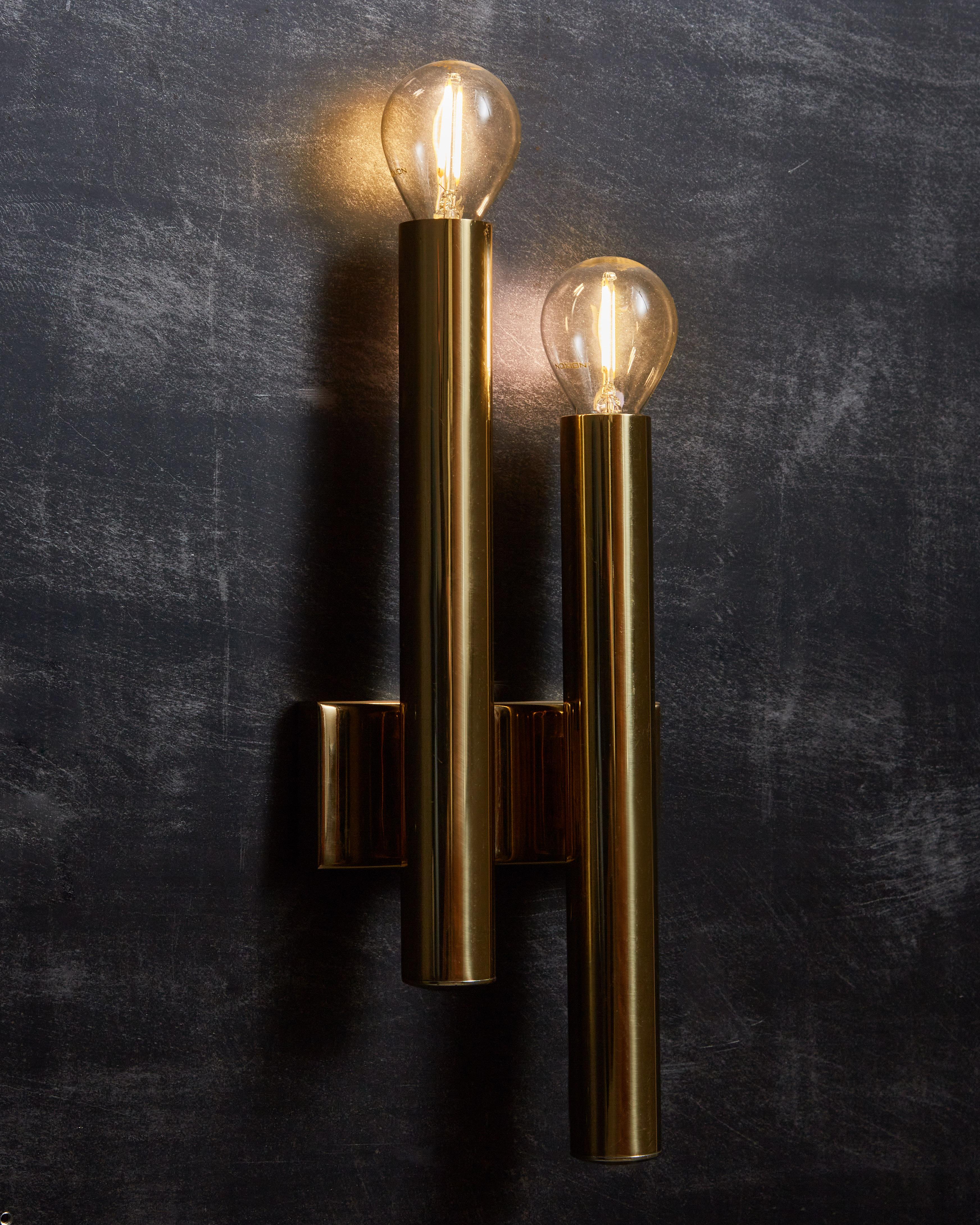 Italian Set of Six Brass Tubes Style Wall Sconces For Sale