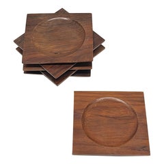 Set of Six Brazilian Modern Hand-Carved Rosewood Coasters, Brazil, circa 1960s