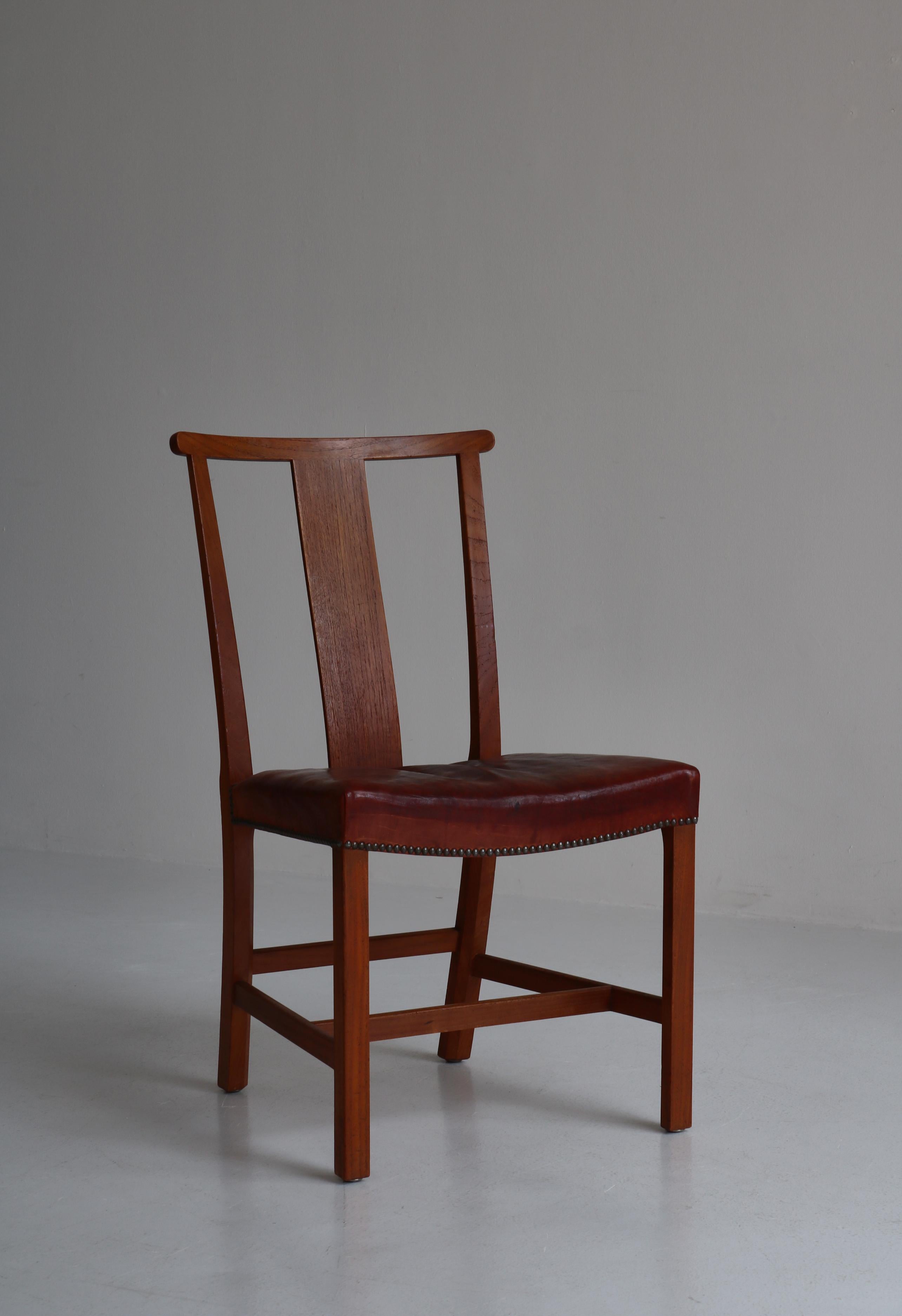 Set of Six Børge Mogensen Dining Chairs in Teak & Niger Leather, 1939, Denmark For Sale 8