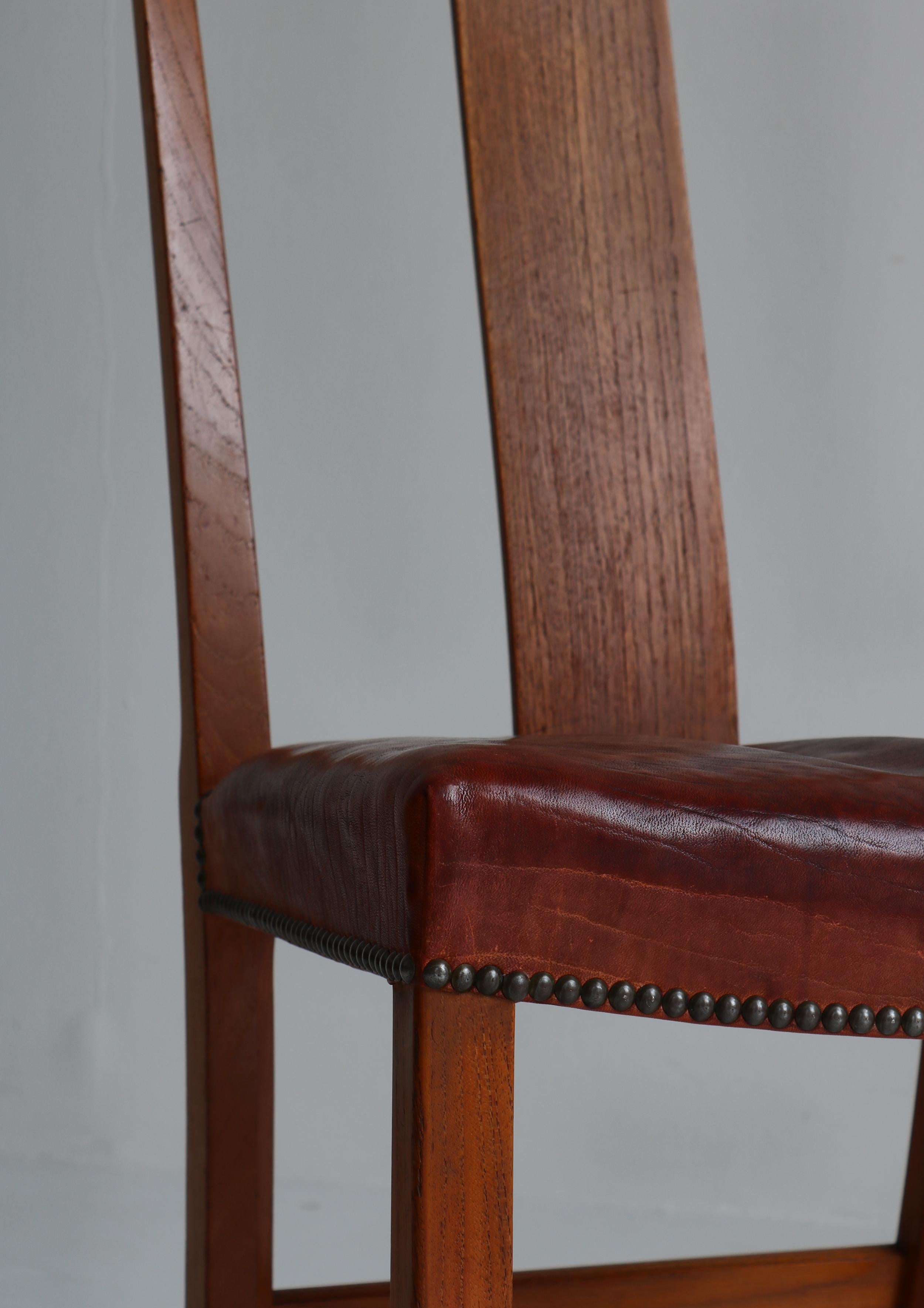Set of Six Børge Mogensen Dining Chairs in Teak & Niger Leather, 1939, Denmark For Sale 9