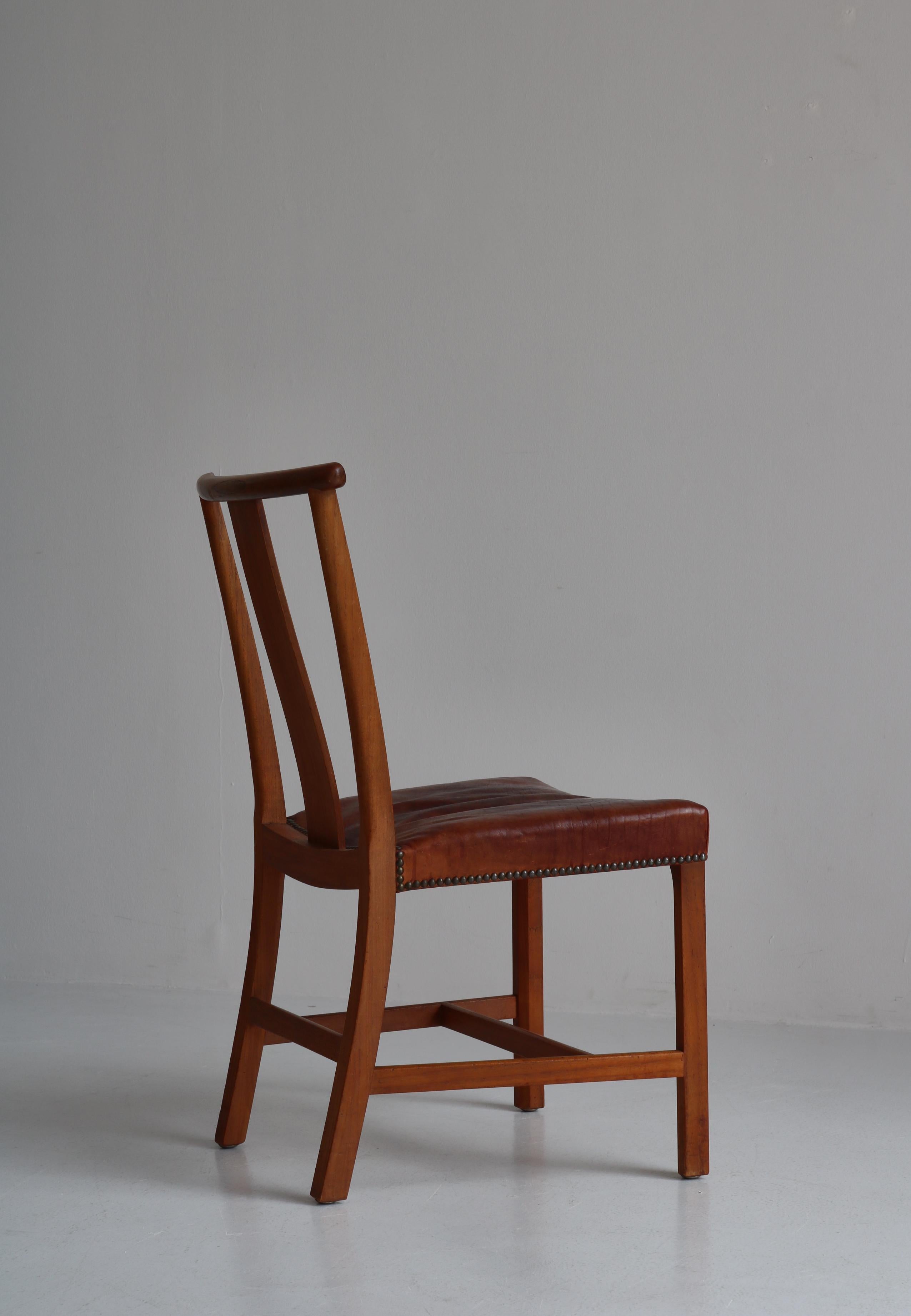 Set of Six Børge Mogensen Dining Chairs in Teak & Niger Leather, 1939, Denmark For Sale 11