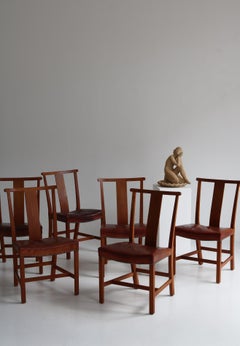Set of Six Børge Mogensen Dining Chairs in Teak & Niger Leather, 1939, Denmark